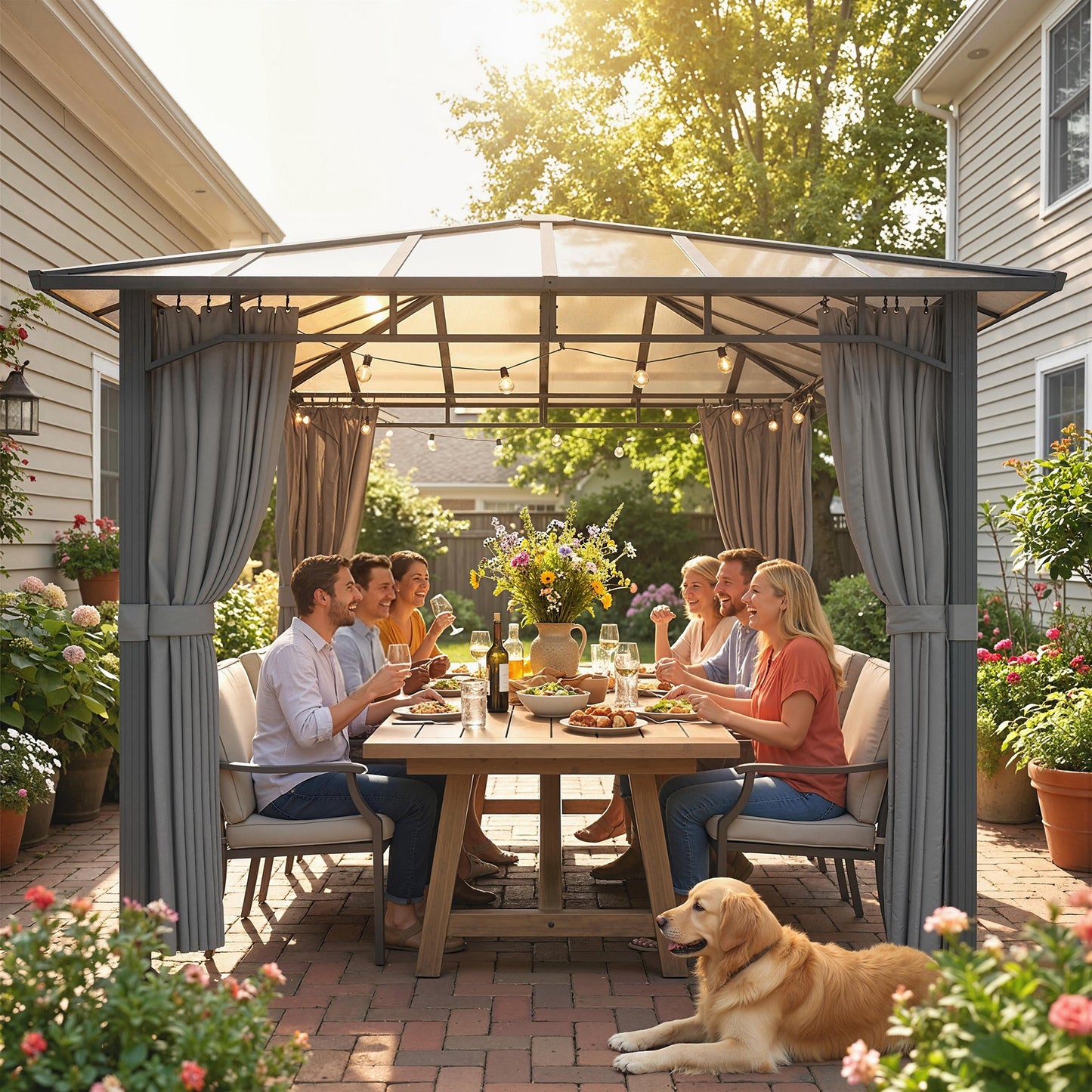 3 x 3 m Outdoor Hardtop Gazebo Canopy with PC Roof