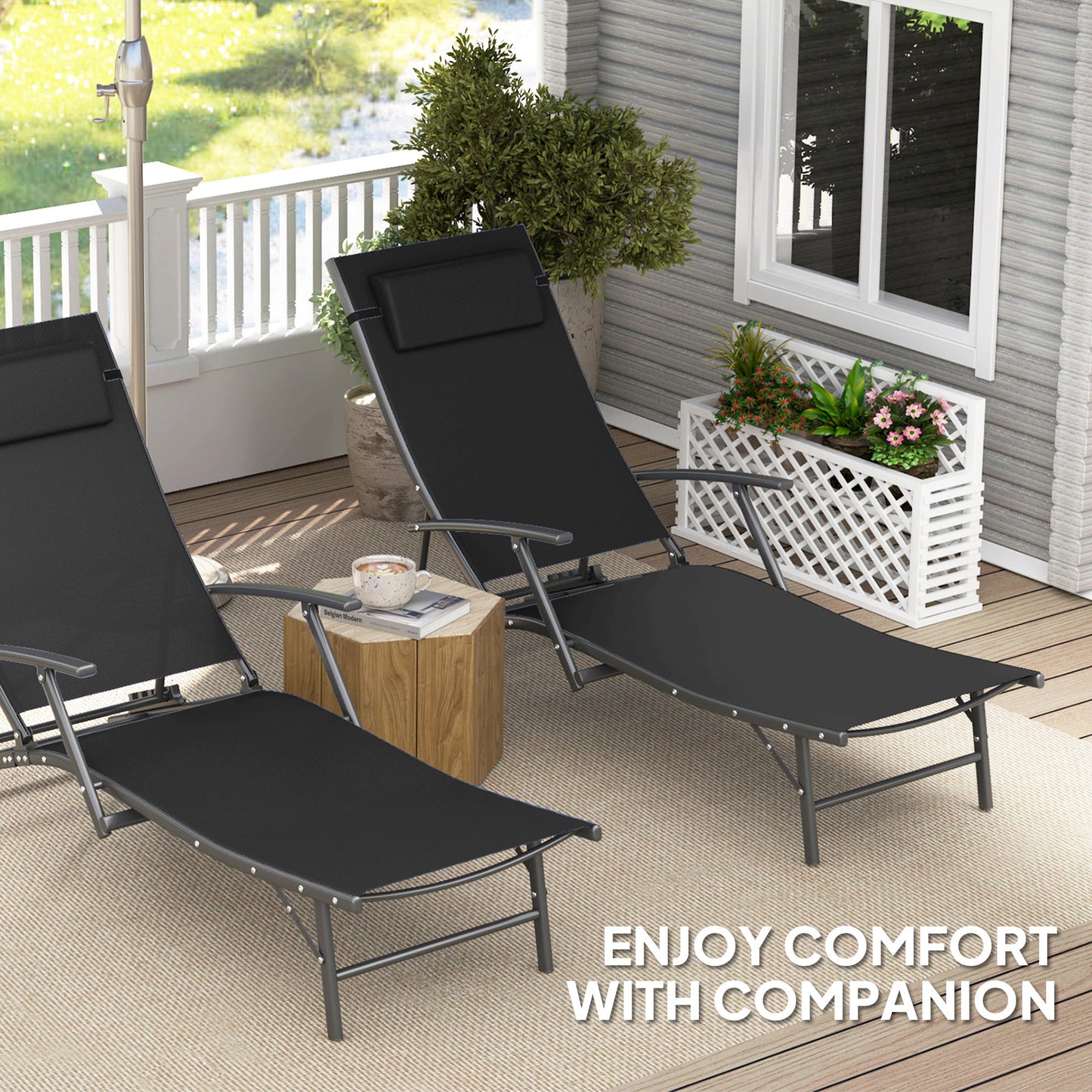 Set of Two Adjustable Back Sun Loungers