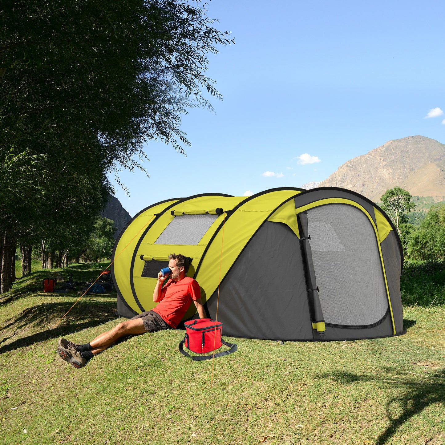 4 Person Pop-up Camping Tent Family Tent with Ground Sheet