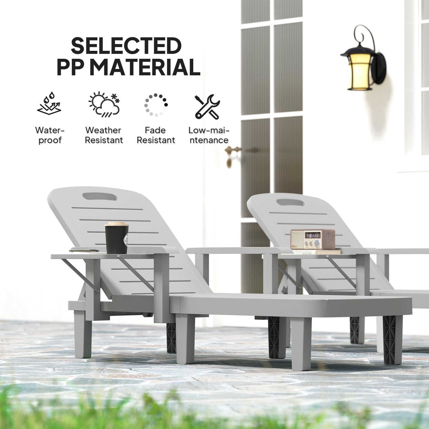 Set of 2 Resin Reclining Sun Loungers for Garden