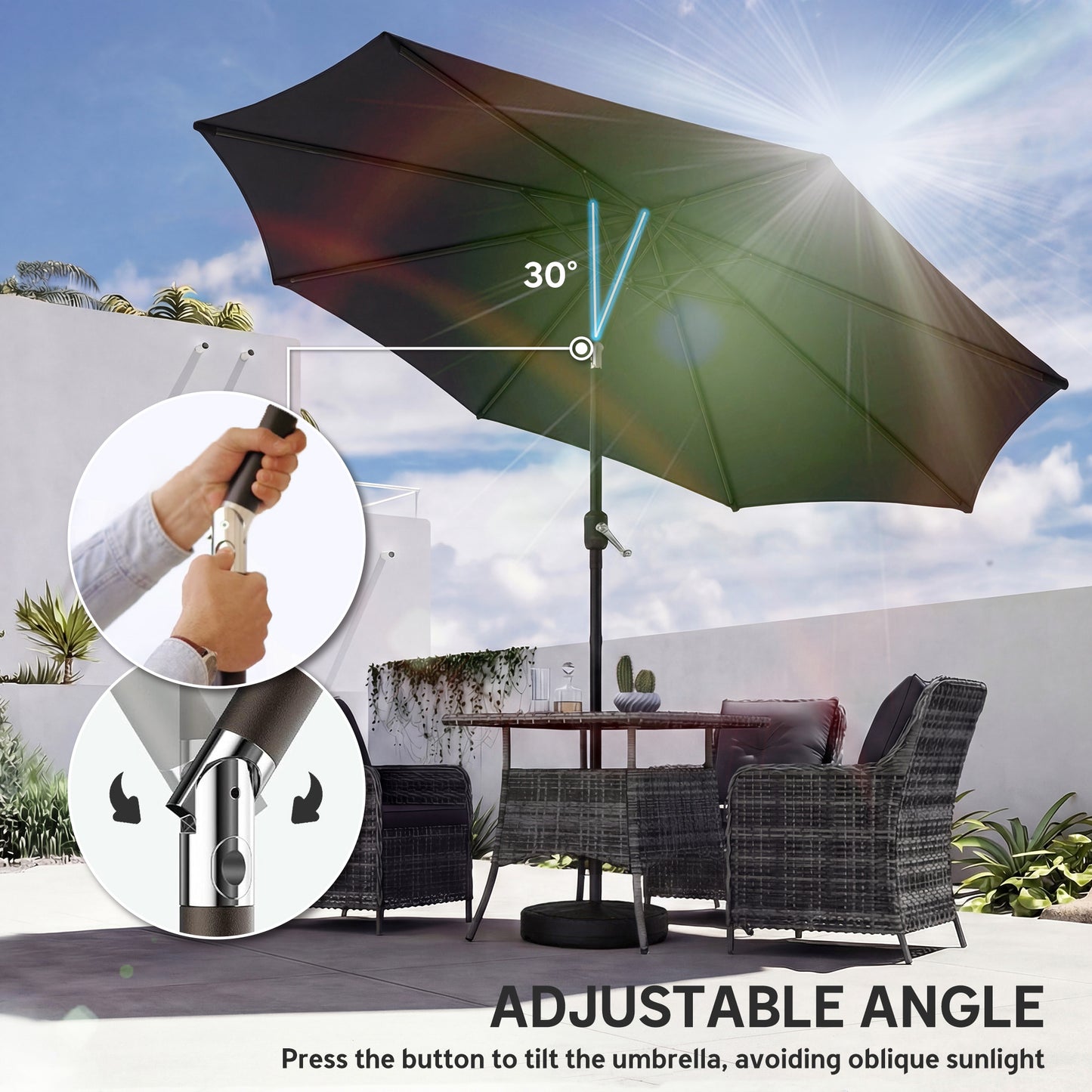 2.7 m Garden Parasol Umbrella with Cross Base and Sandbag