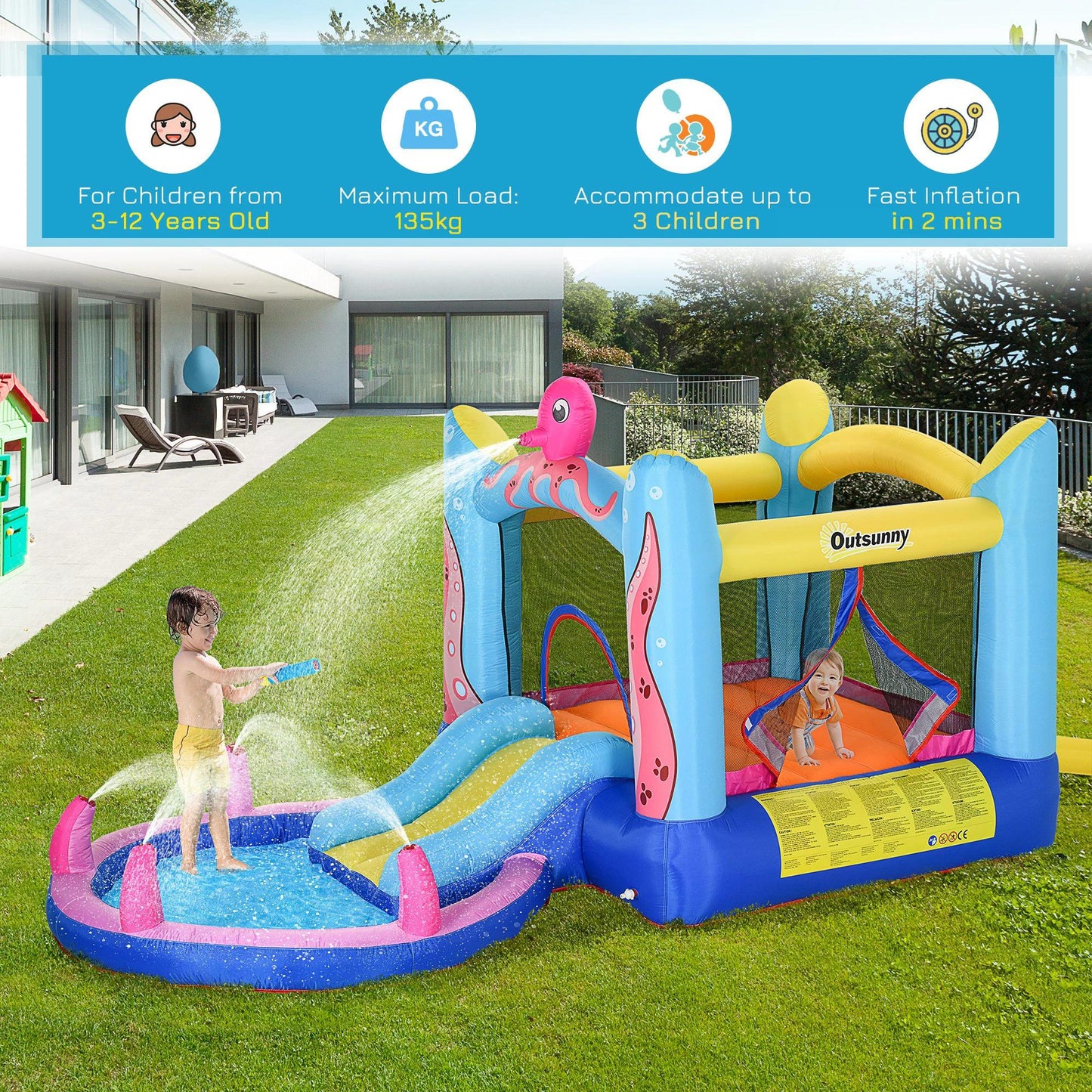 Bounce Castle Inflatable Trampoline Slide Pool Octopus Design 3.8 x