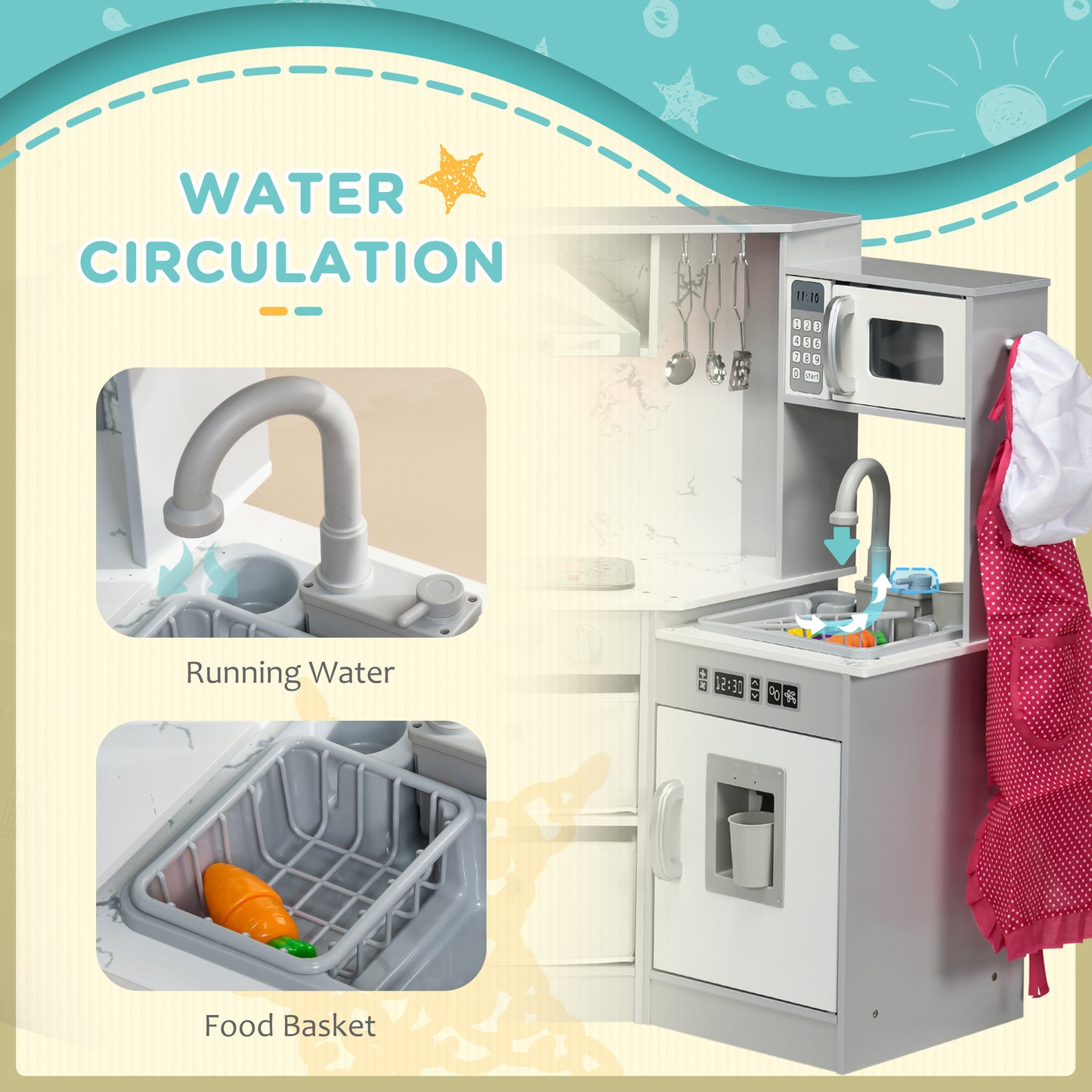 Toy Kitchen with Running Water, Lights, Sounds, Apron and Chef Hat