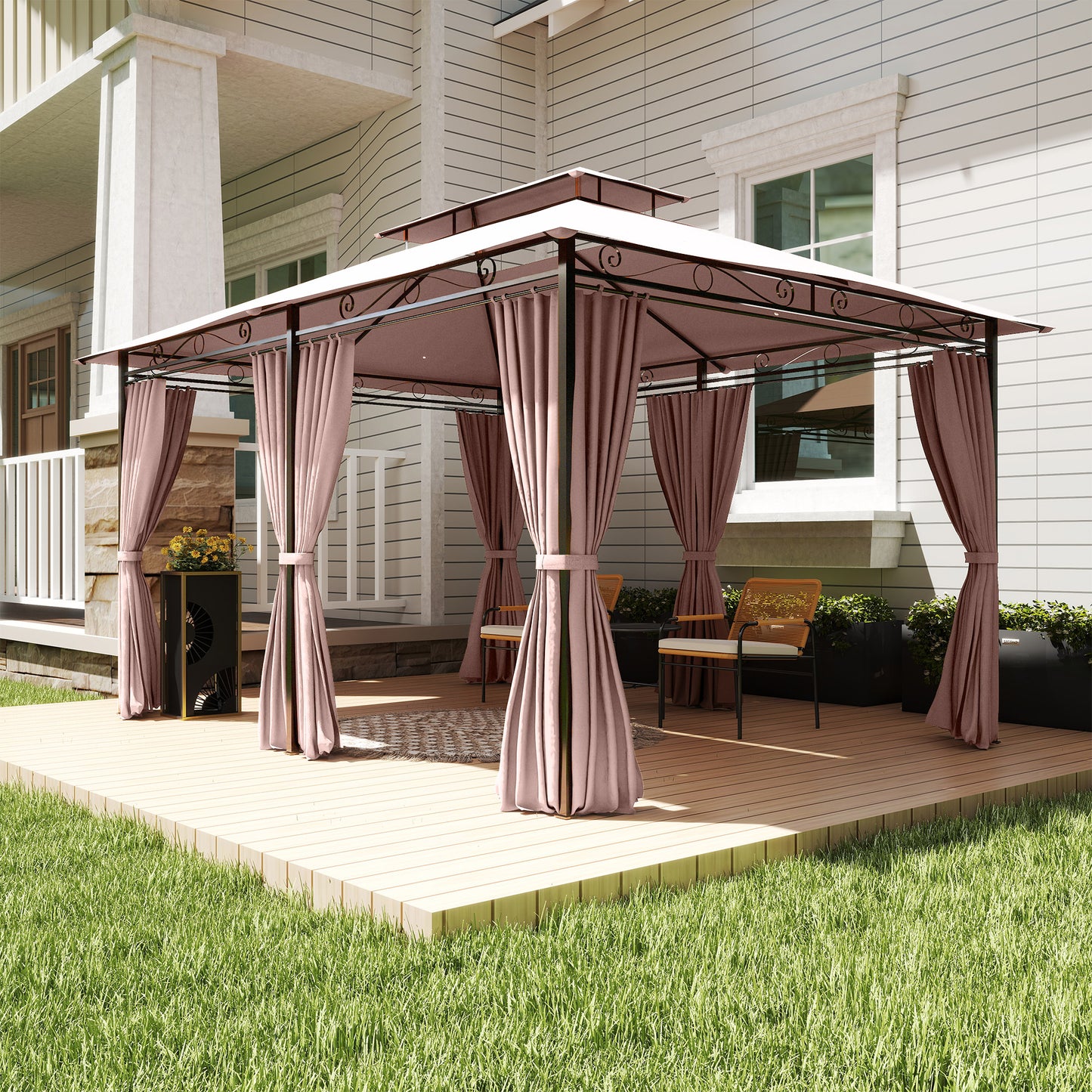 4m x 3(m)Garden Gazebo, Double Roof Outdoor Gazebo Canopy Shelter (1)