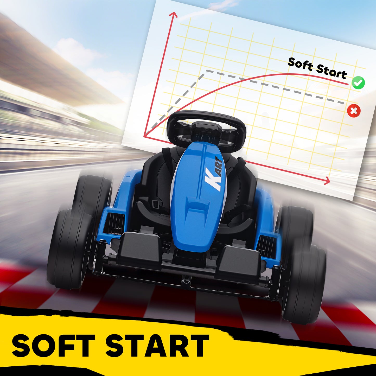 24V Electric Go Kart, Drift Kart with Adjustable Seat, Slow Start