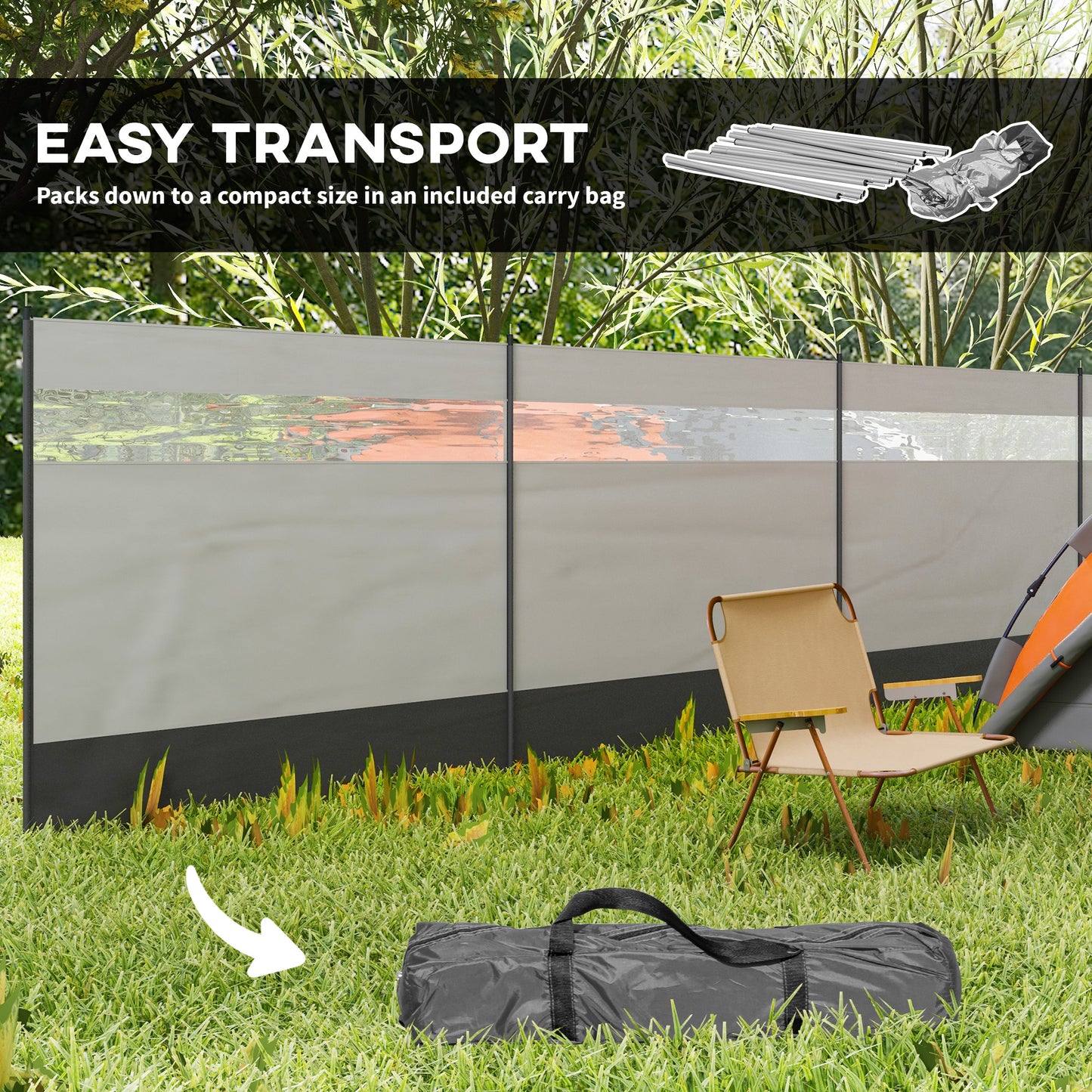 Camping Windbreaker with Clear Windows, Carry Bag and Steel Poles (1)
