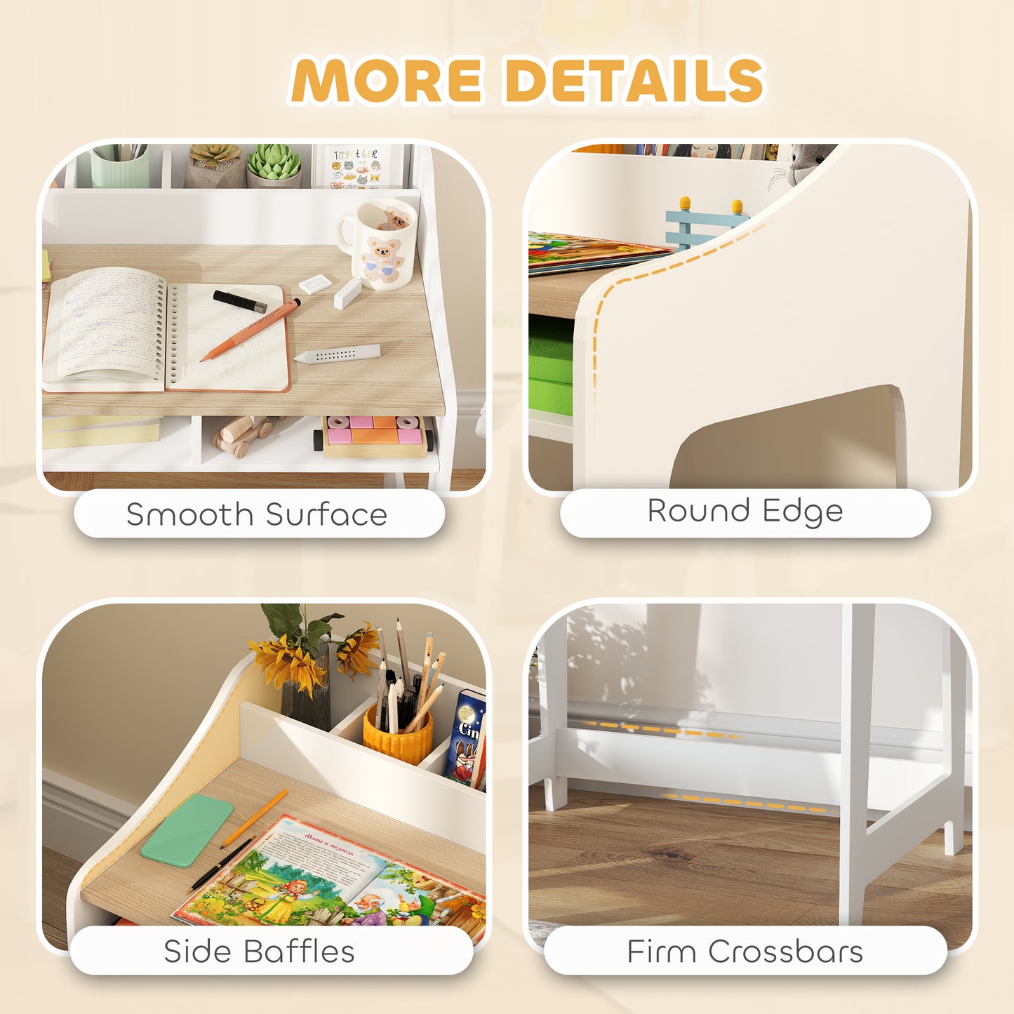 Kids Desk and Chair Set, Children Study Table with Storage