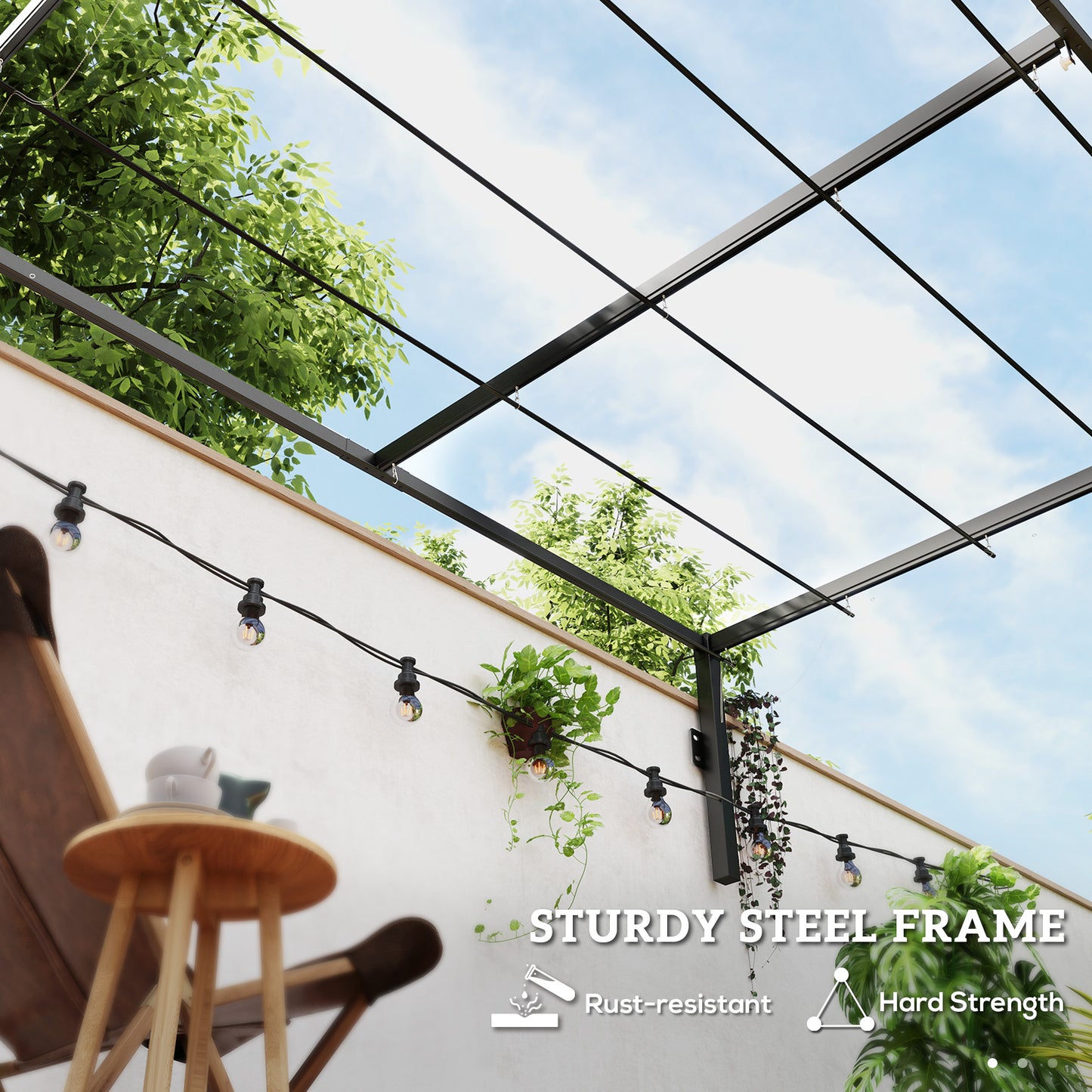 2 x 3(m) Lean To Steel Pergola, with Moving Fabric Canopy