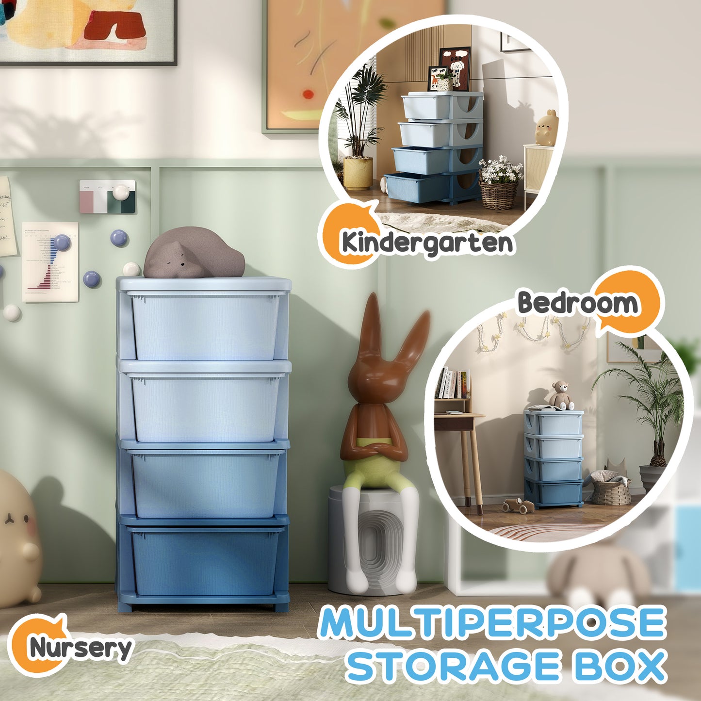 Four-Tier Kids Storage Boxes, with Four Drawers
