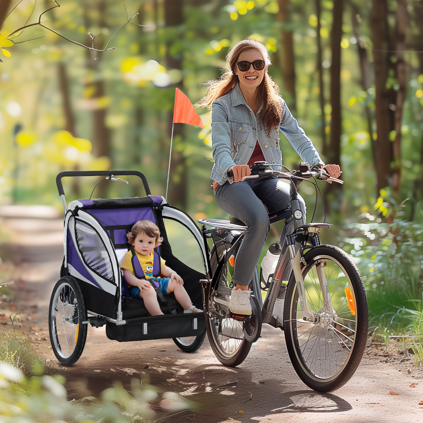 Baby Bike Trailer with 5 Point Harness, Steel Frame, Reflectors