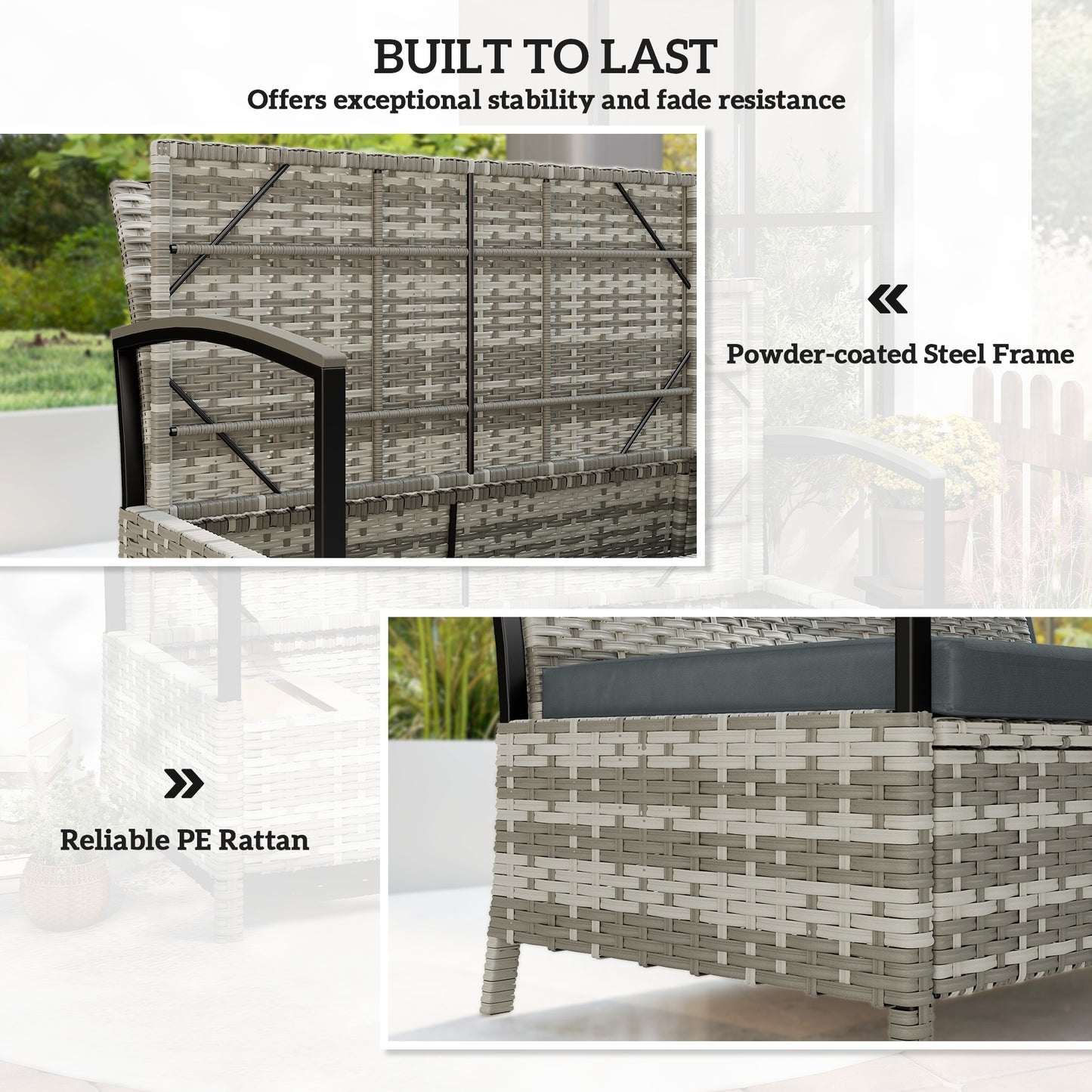 125L Garden Storage Bench, 2 Seater PE Rattan Outdoor Bench Storage