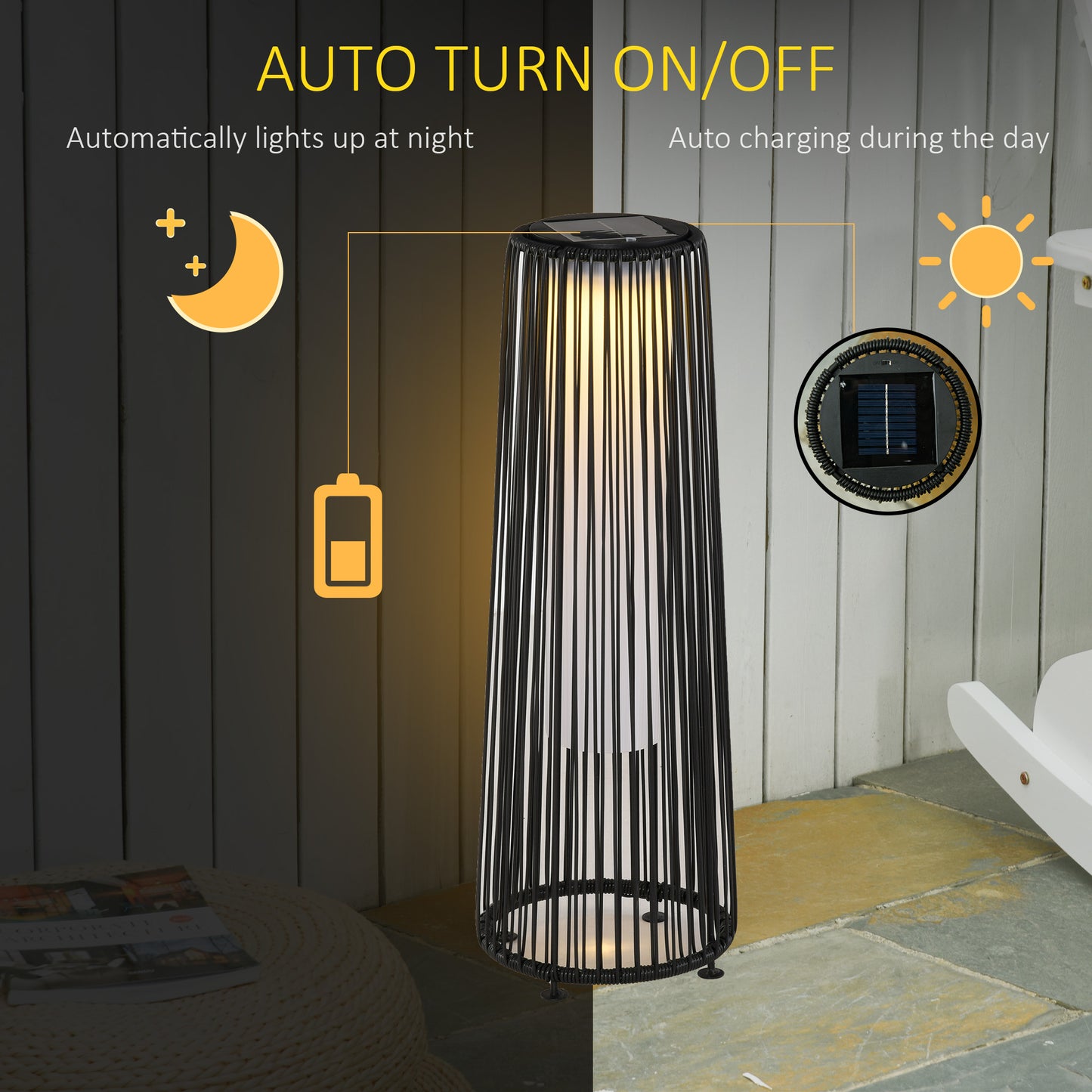 Patio Garden Solar Powered Lights Woven Resin Wicker Lantern Auto