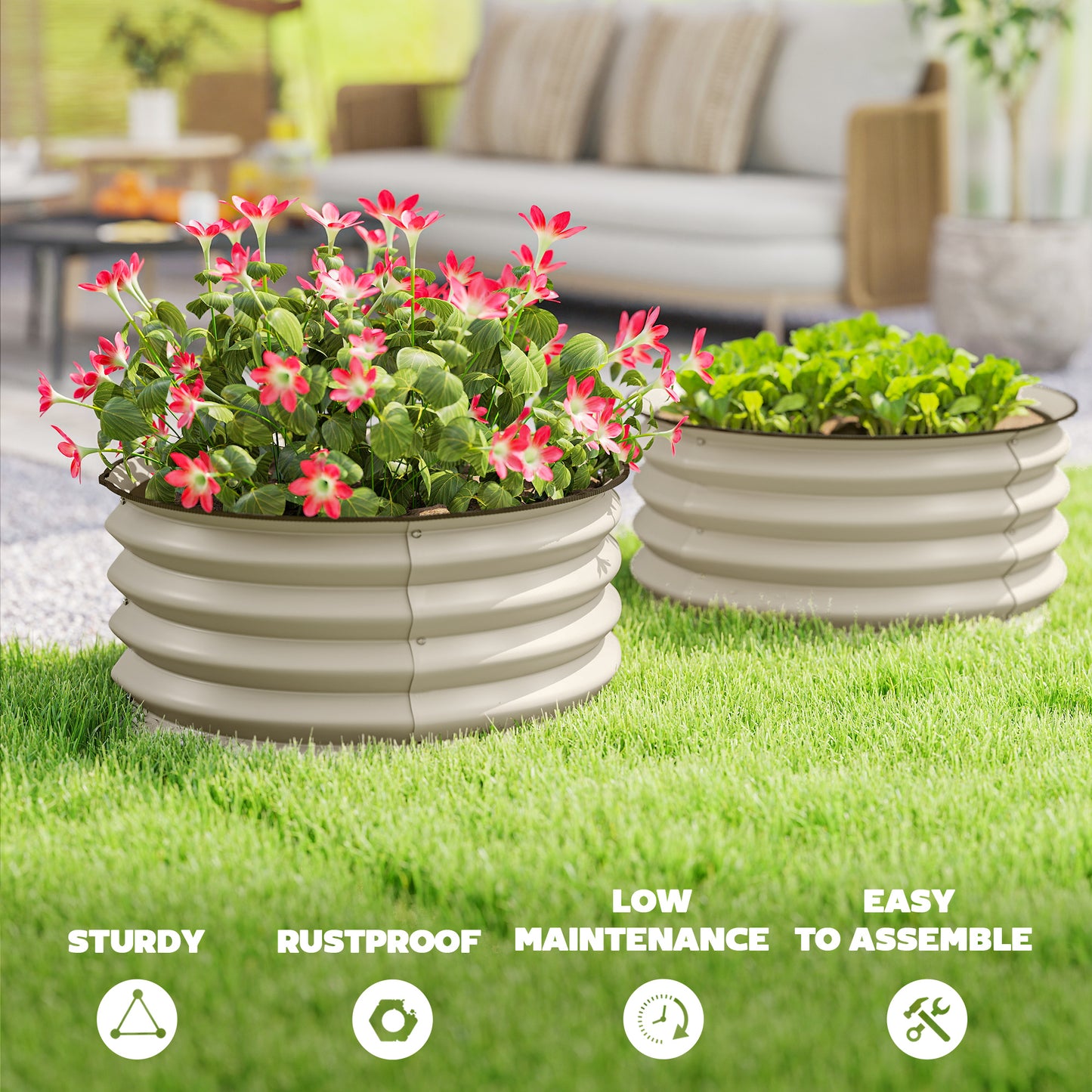Set of 2 Raised Garden Bed, Metal Planter Box with Safety Edging
