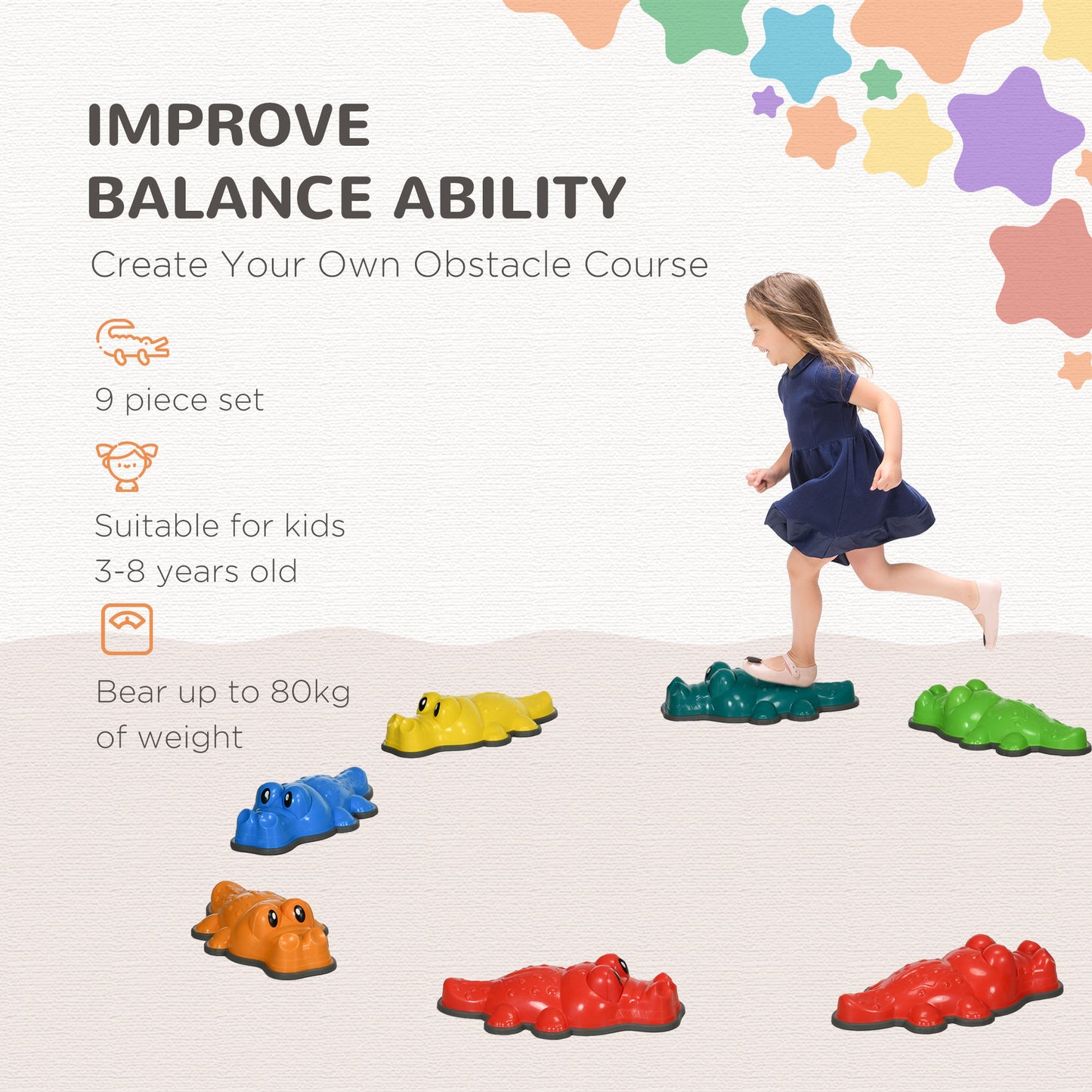 9PCs Kids Stepping Stones, Crocodile-Designed Sensory Toys