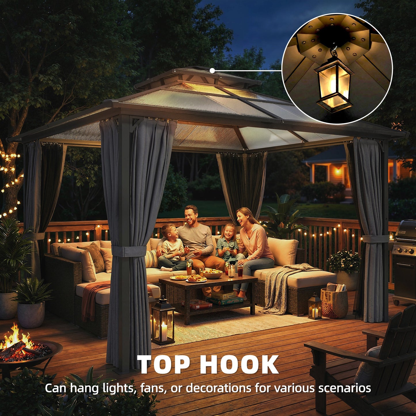 2.5 x 2.5 m Hardtop Gazebo Canopy with Double PC Roof