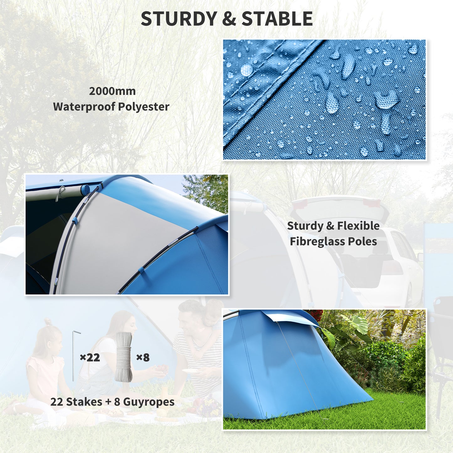 4-6 Man Camping Tent w/ Two Bedroom, Hiking Sun Shelter