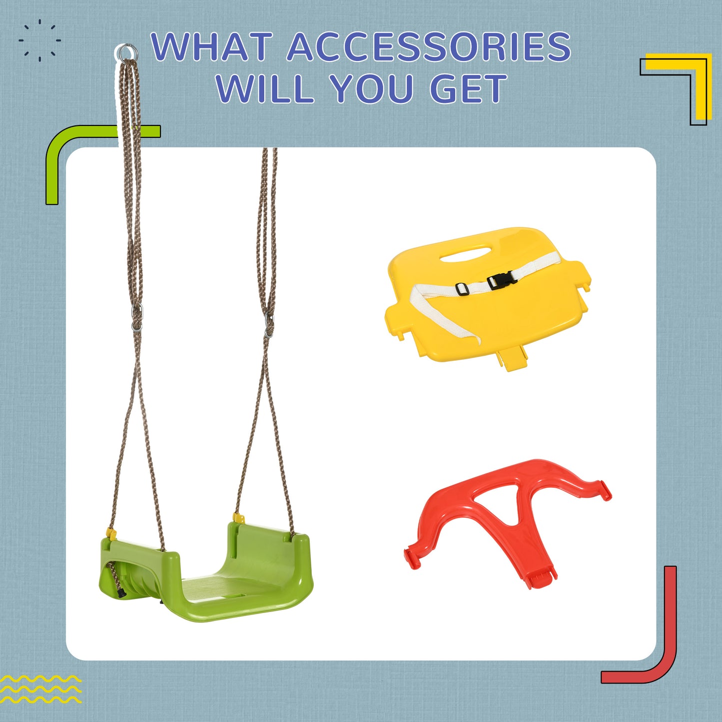 3 in 1 Detachable Kids Swing Seat with Safety Belt