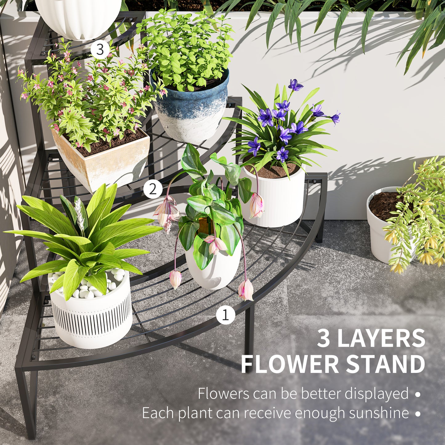 Three-Tier Corner Metal Plants Shelves