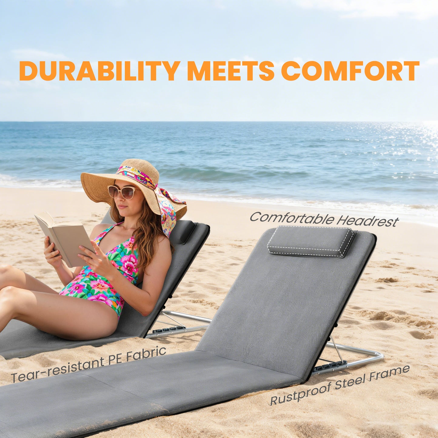 Set of 2 Foldable Garden Beach Chair Mat Lightweight Outdoor Sun