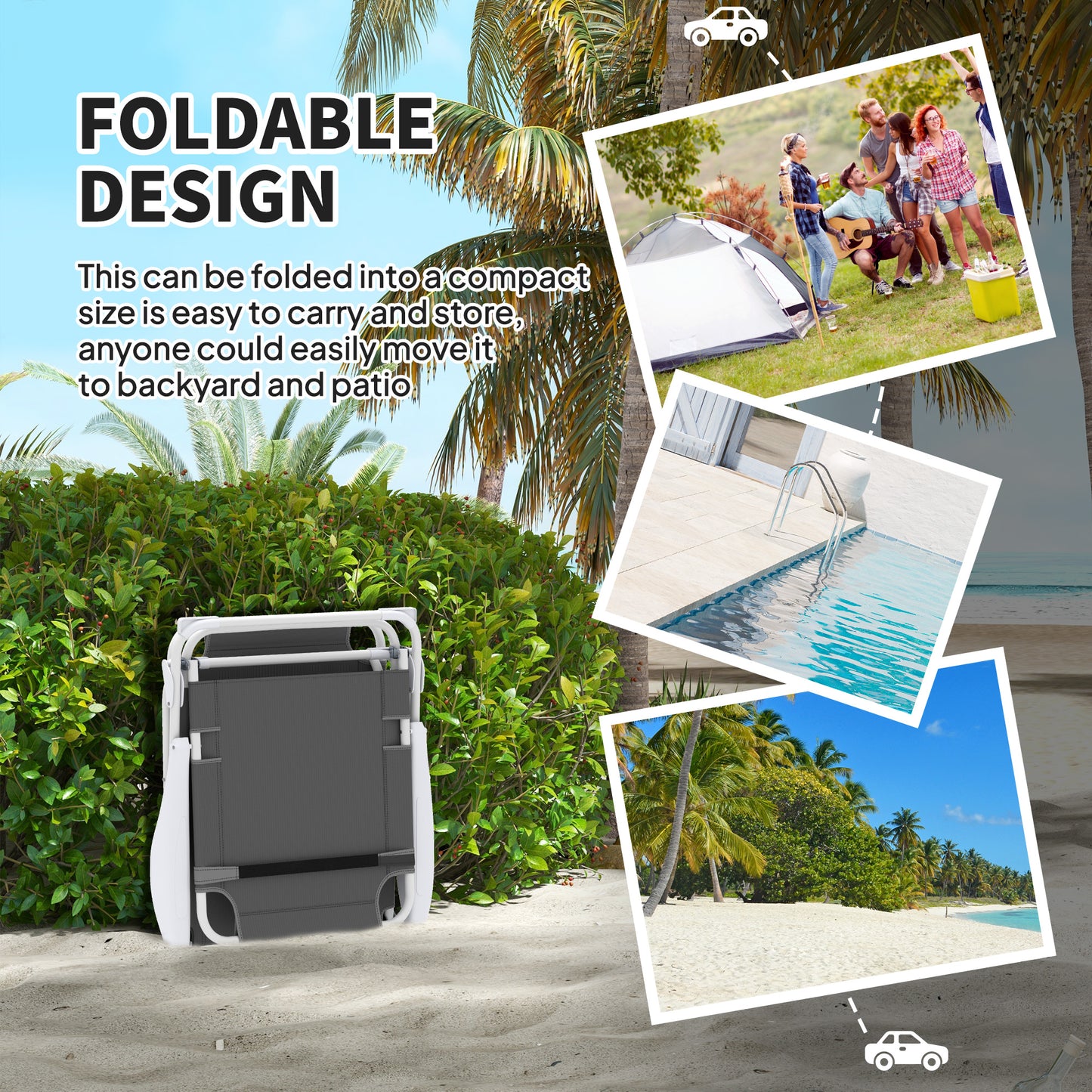 Foldable Lounge Chair with 4-Level Adjustable Backrest & Headrest