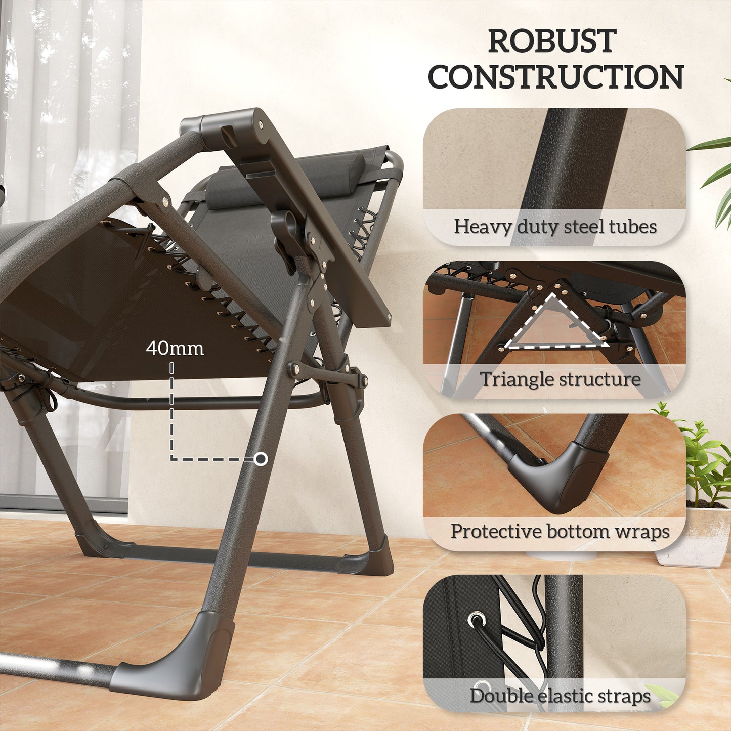 Set of Two Reclining Sun Loungers, with Cushion