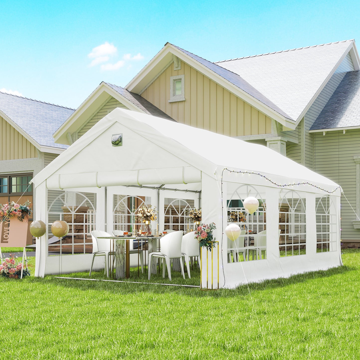 6 x 4 m Party Tent, Heavy Duty Gazebo Canopy with Windows