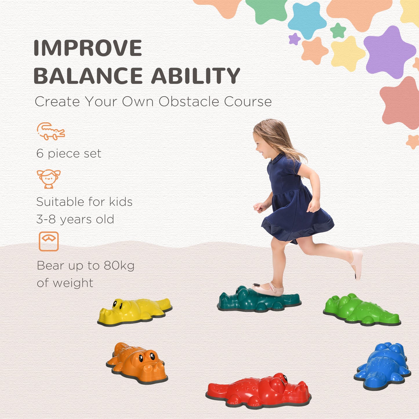6PCs Kids Stepping Stones, Crocodile-Designed Sensory Toys