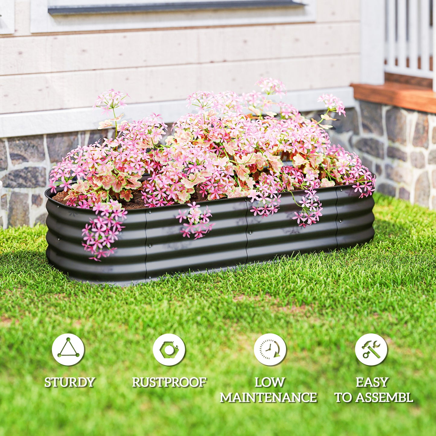 Galvanised Raised Garden Bed, Metal Planter Box with Safety Edging (1)