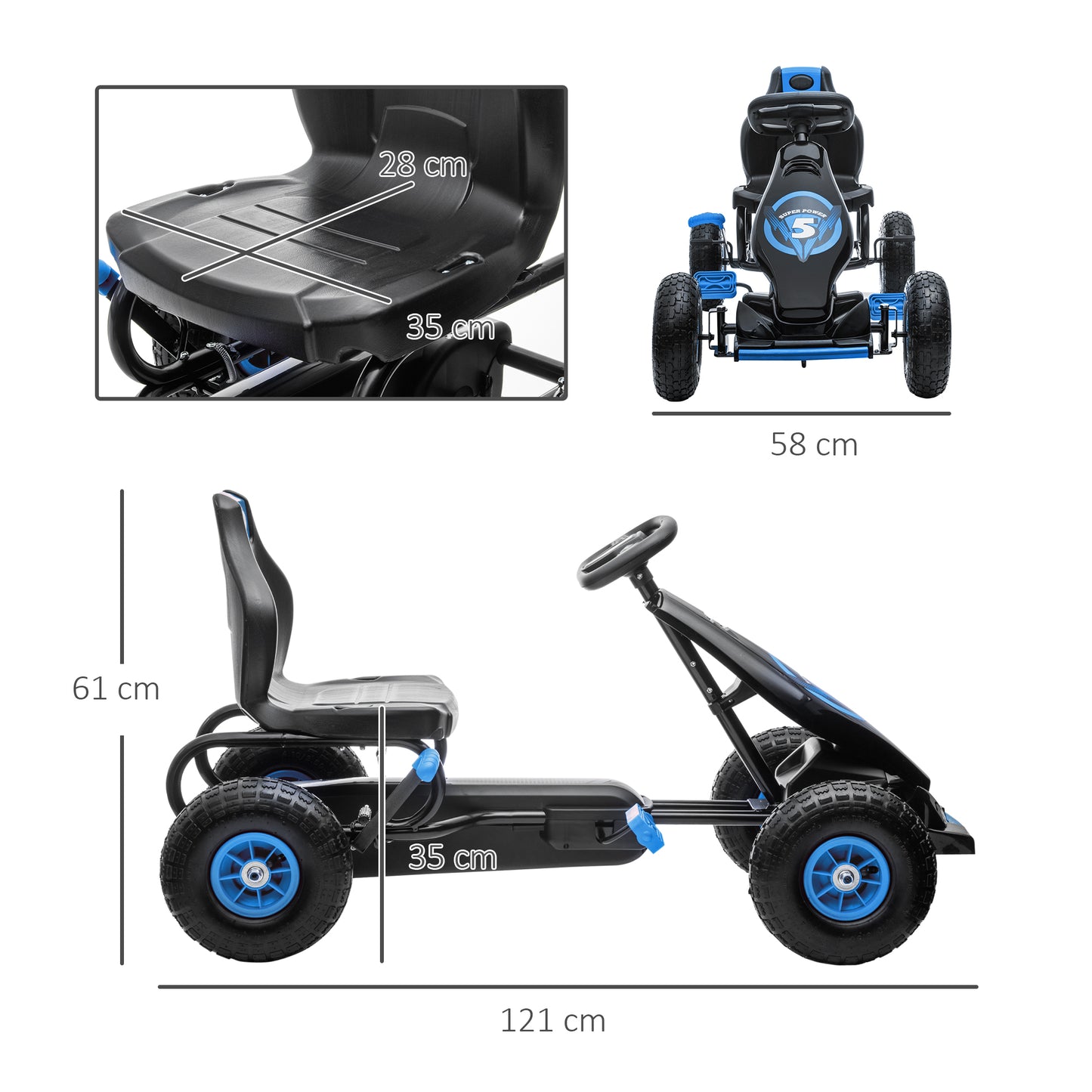 Kids Pedal Go Kart, with Adjustable Seat, Inflatable Tyres
