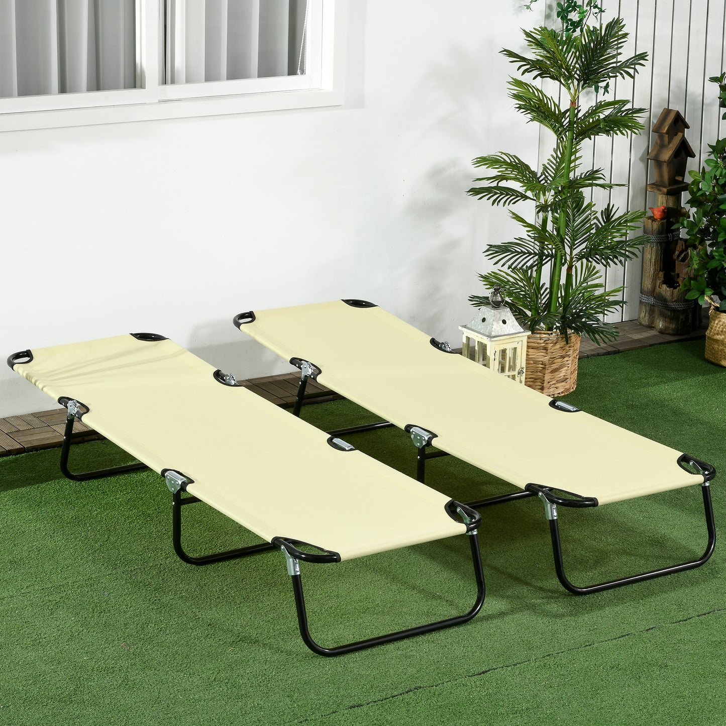 Set of Two Metal Frame Folding Sun Loungers