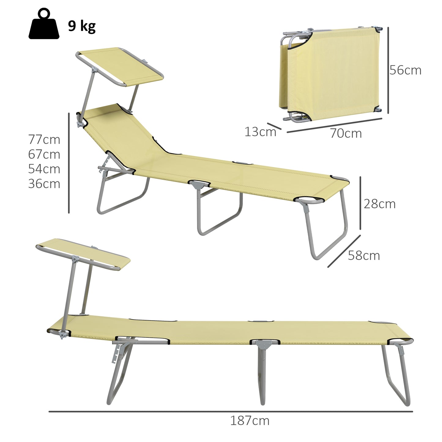 Folding Sun Lounger with Canopy