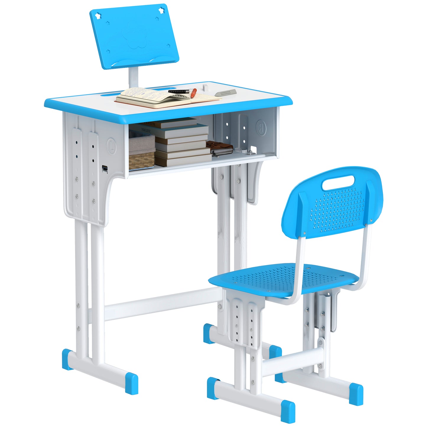 Kids Adjustable Desk and Chair Set, Book Stand, Pen Slot