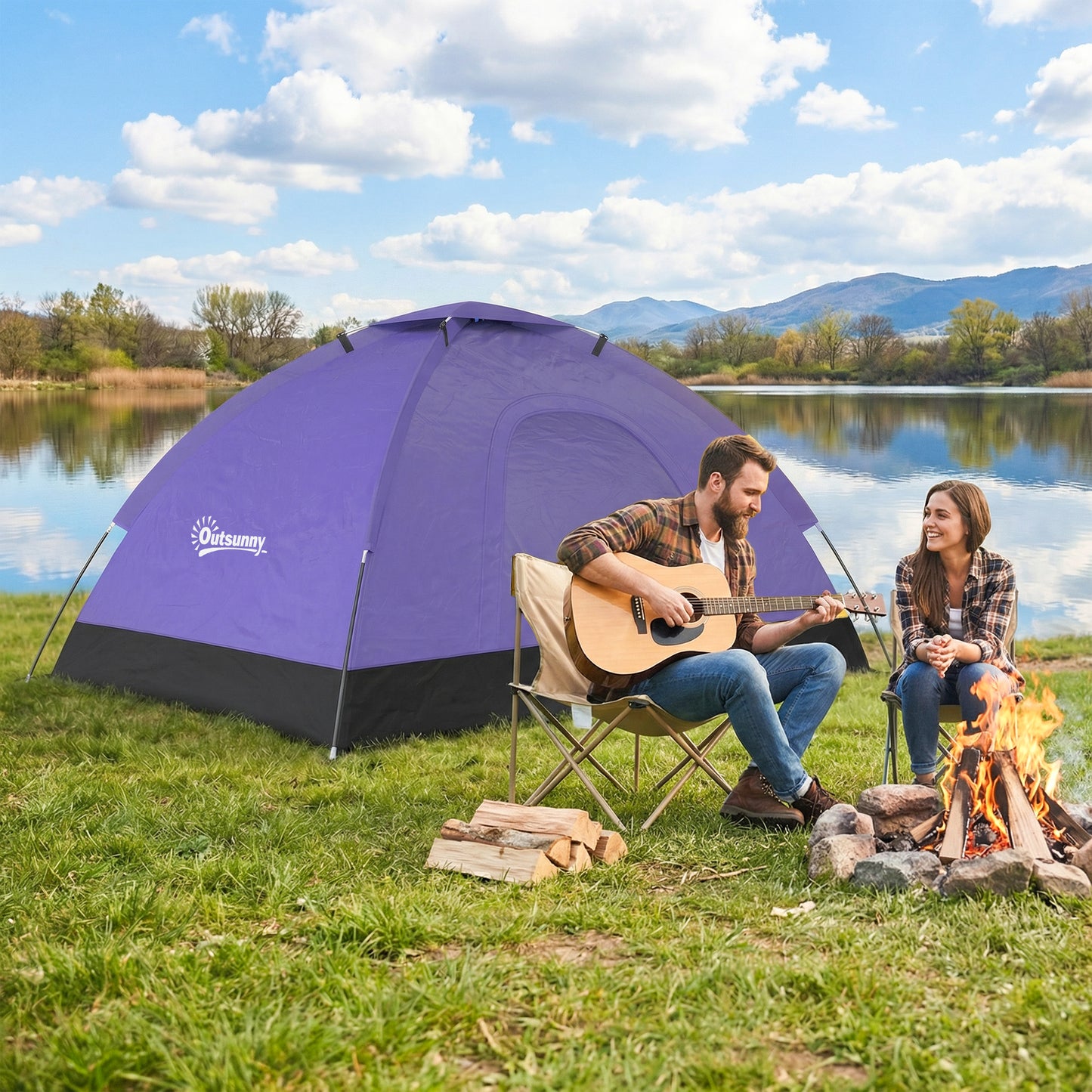 2 Person Camping Tent, Dome Tent with Zipped Doors, Storage Pocket (1)