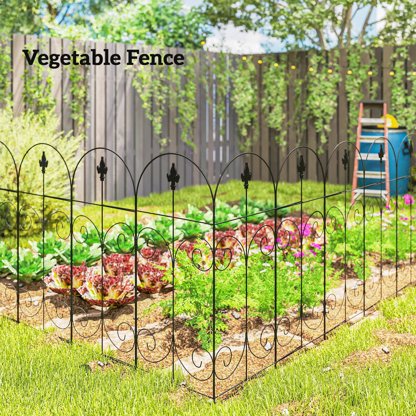 Decorative Garden Fencing, 8PCs 44in x 12.5ft Outdoor Picket Fence