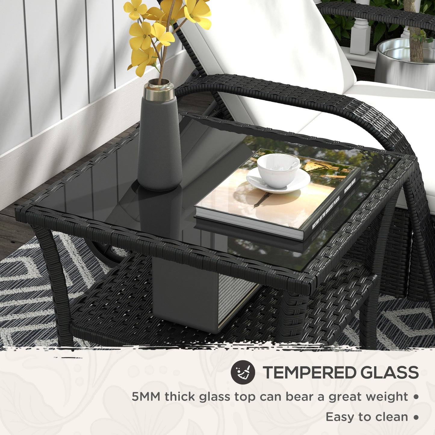 Two-tier PE Rattan Square Coffee Table