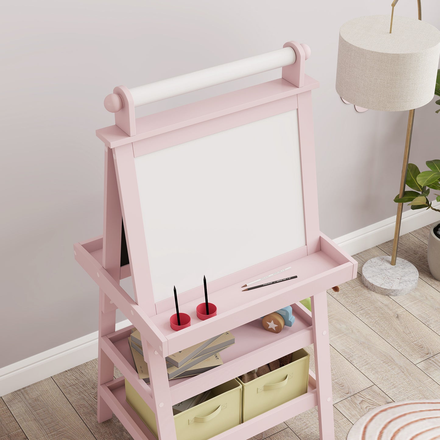 3 in 1 Kids Easel Double-Sided Magnetic Whiteboard and Chalkboard