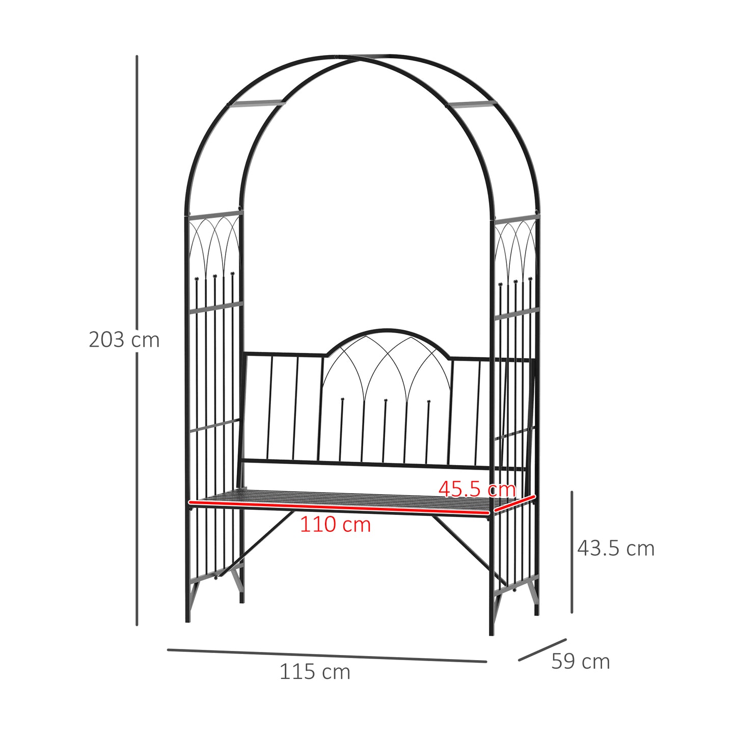 Garden Metal Arch Bench Outdoor Patio Rose Trellis Arbour Pergola