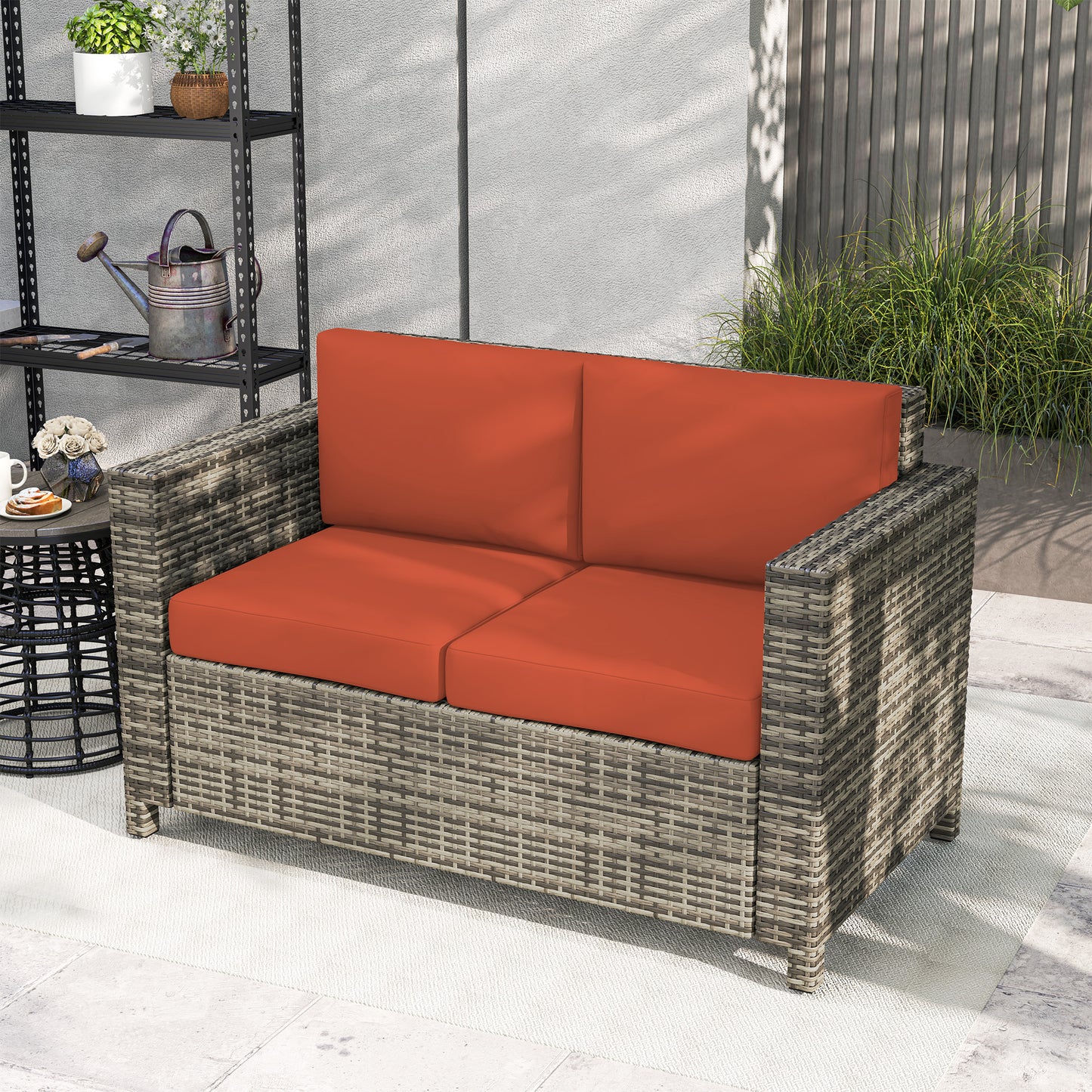 Rattan Sofa, 2 Seater Garden Furniture with Soft Padded Cushion (1)