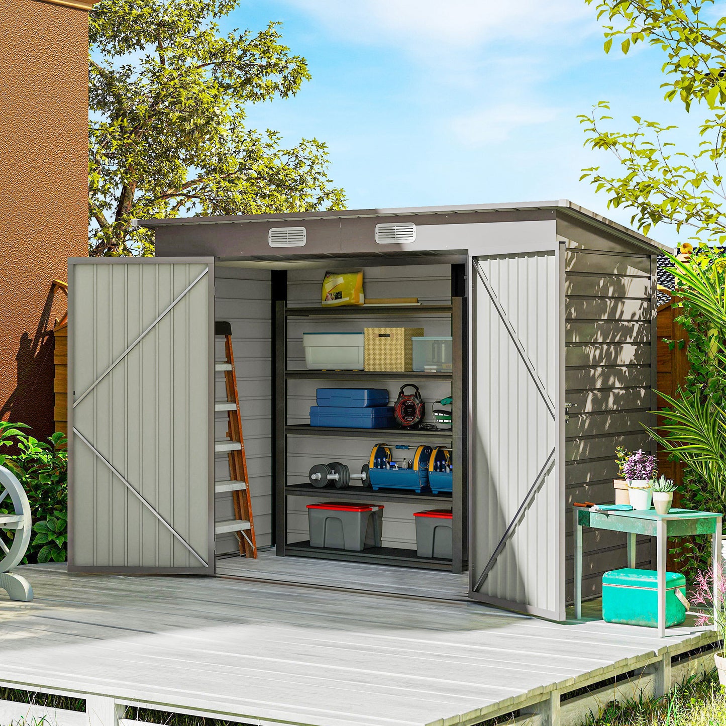 3.7 x 7.9ft Galvanised Steel Shed, with Latched Door and Padlock