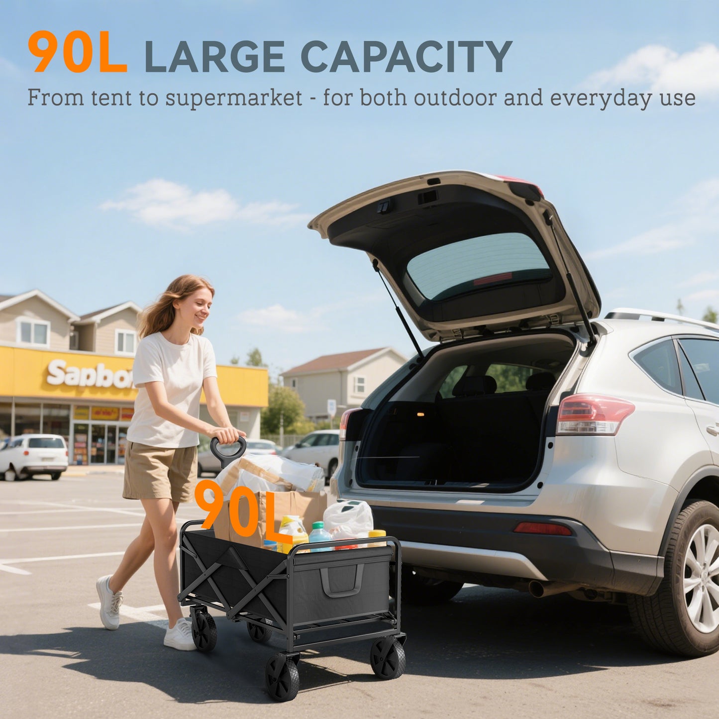 Folding Steel Frame Garden Storage Cart, with Wheels and Handle