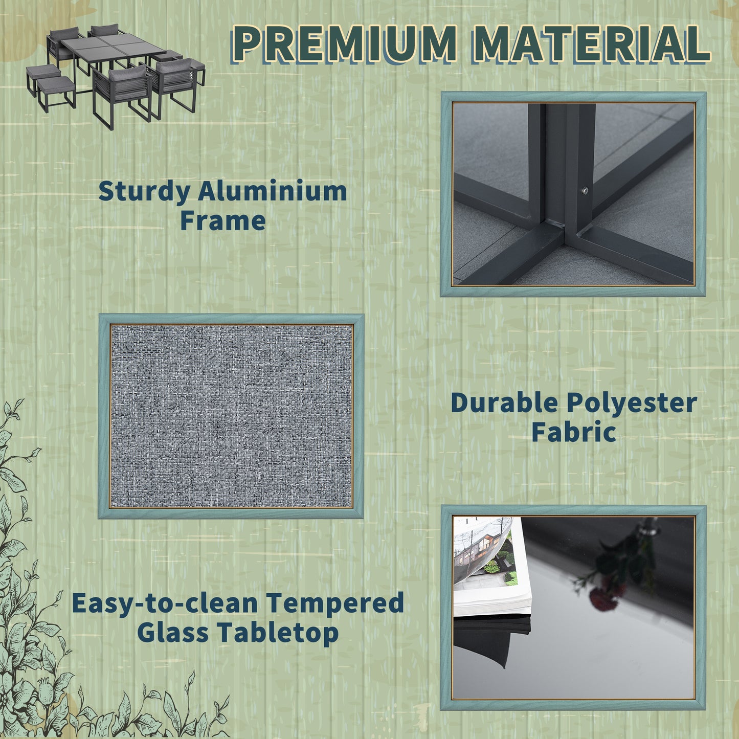 Nine-Piece Aluminium Garden Set, with Glass-Top Table