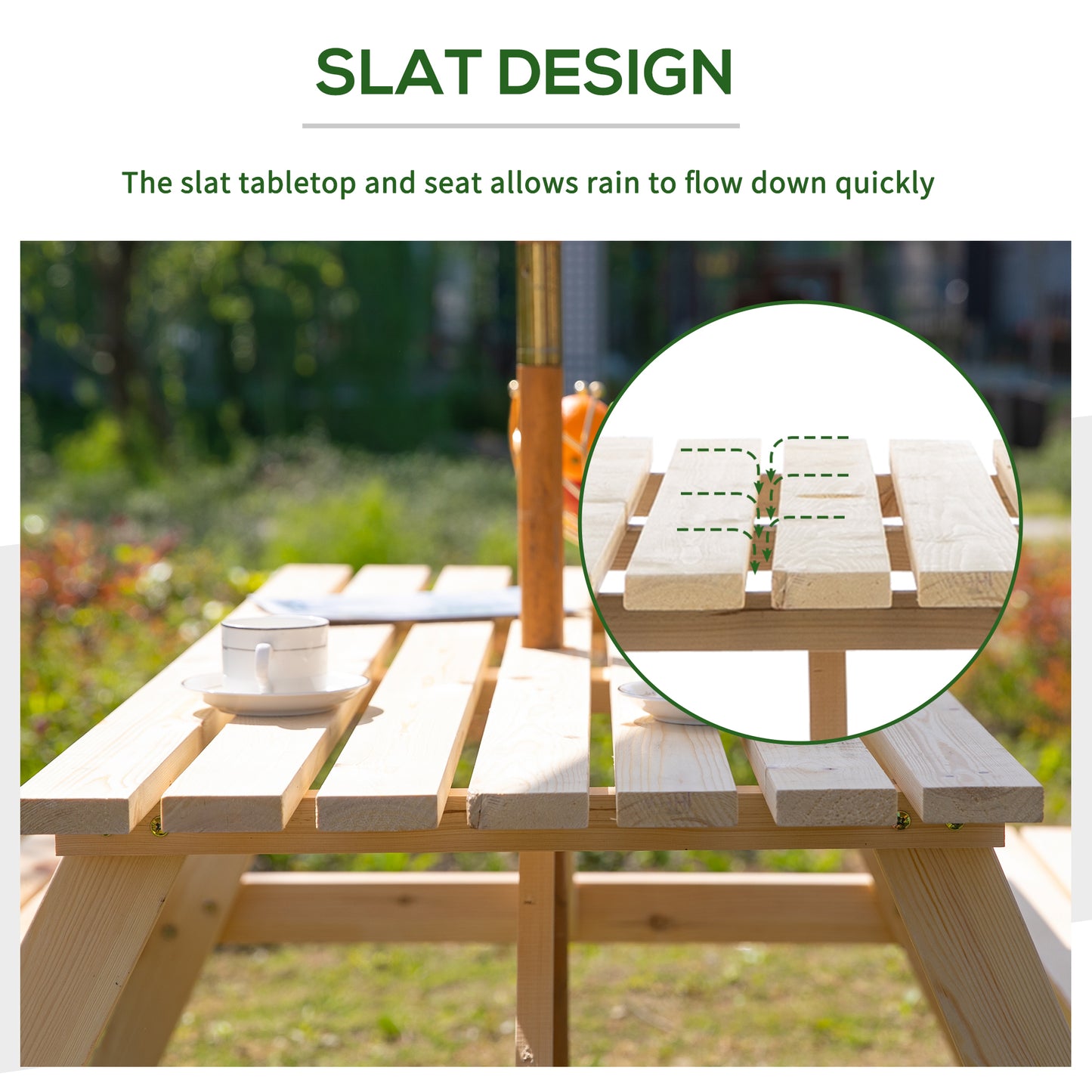 6 Seater Wooden Picnic Table Bench for Outdoor Garden or Patio