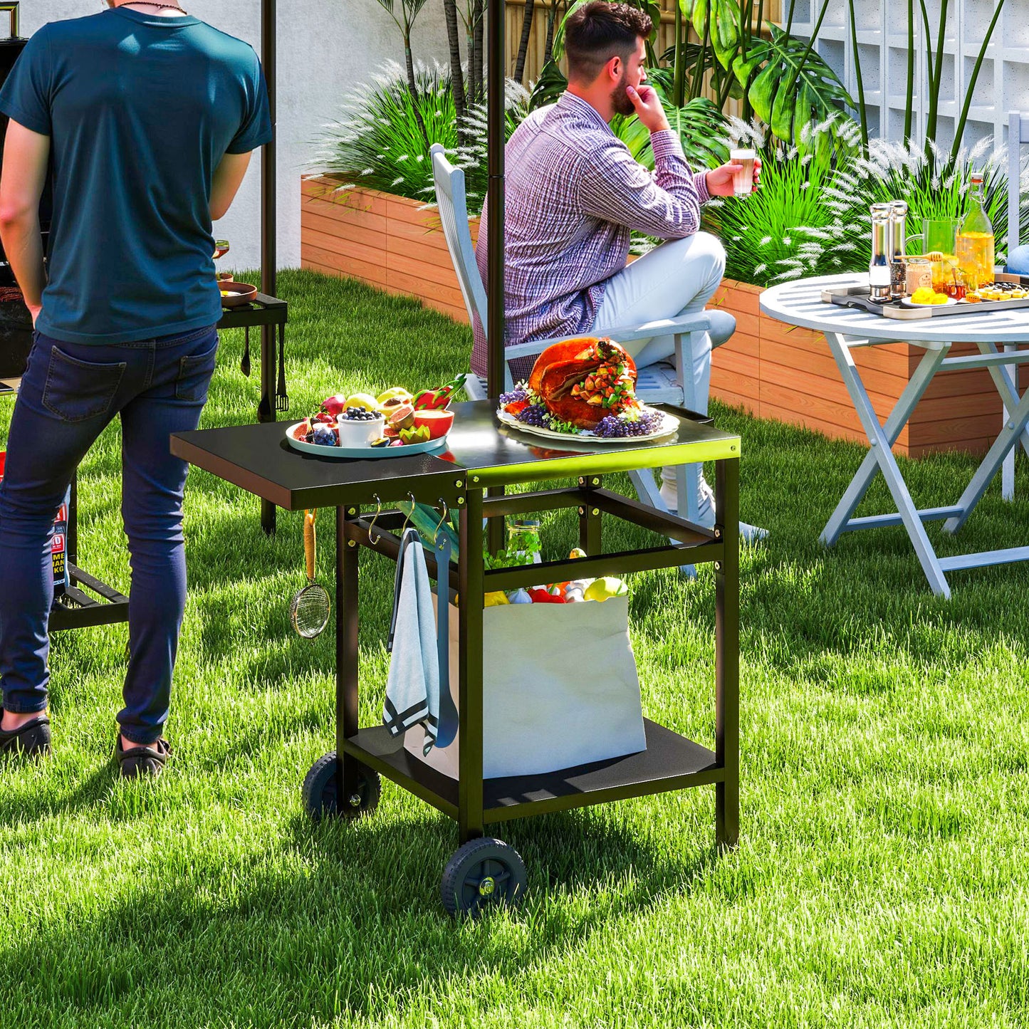 BBQ Trolley with Stainless Steel Top and Foldable Side Table