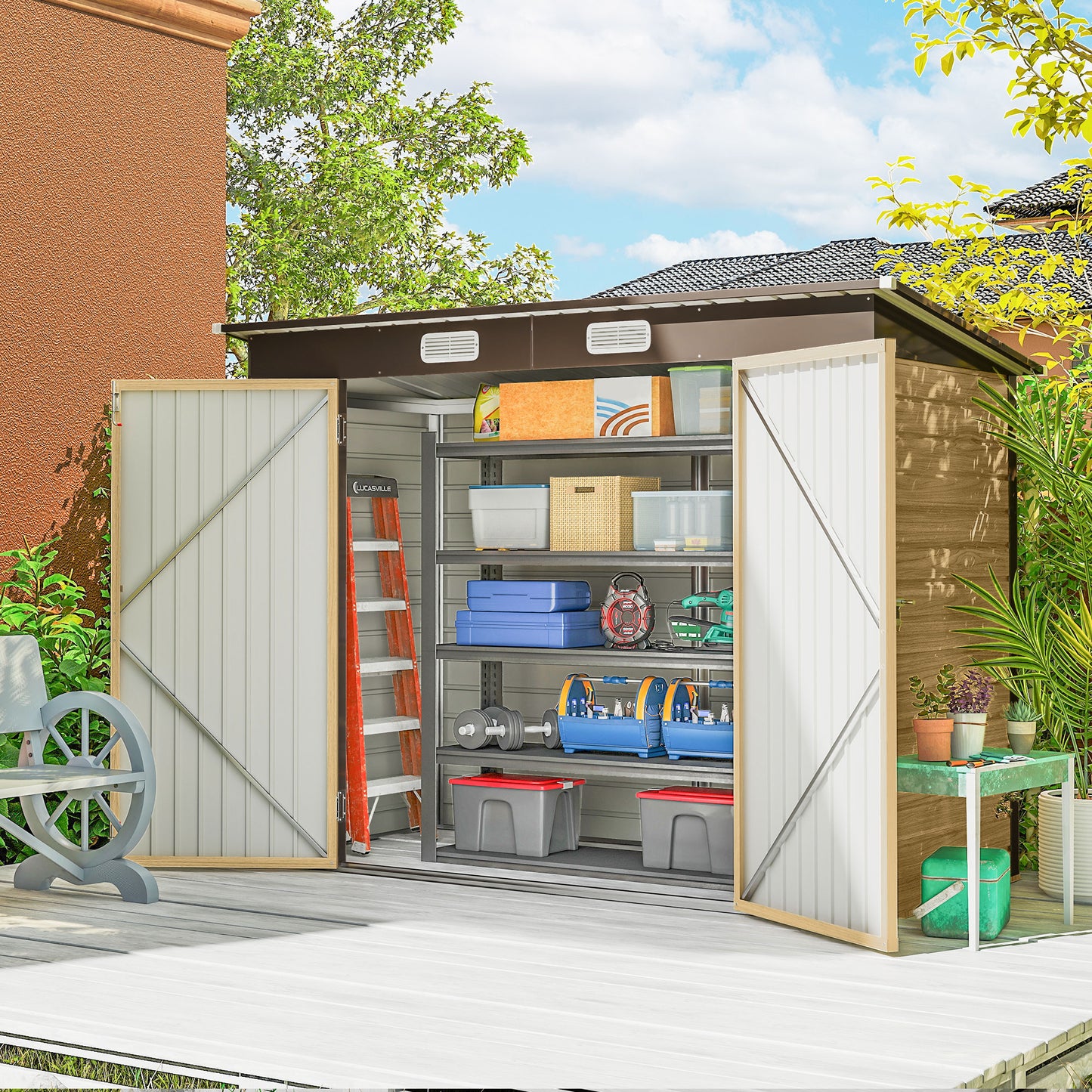 3.7 x 7.9ft Galvanised Steel Shed, with Latched Door and Padlock