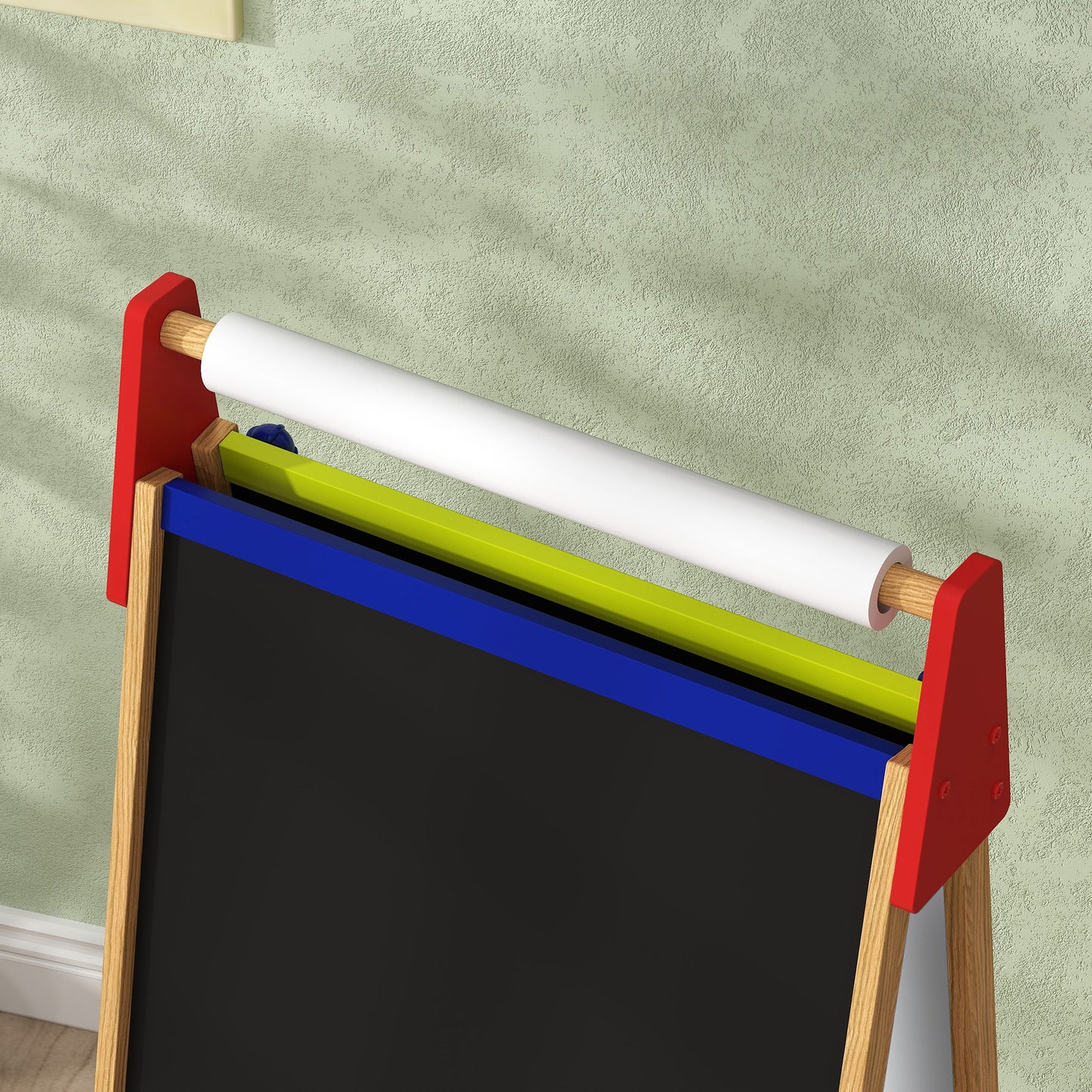 3-in-1 Wooden Kids Easel with Paper Roll, Whiteboard, Chalkboard