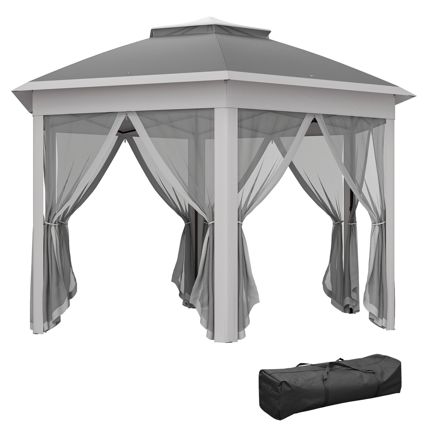 3 x 4m Garden Gazebo Hexagon Pop Up Gazebo Party Tent Canopy Double