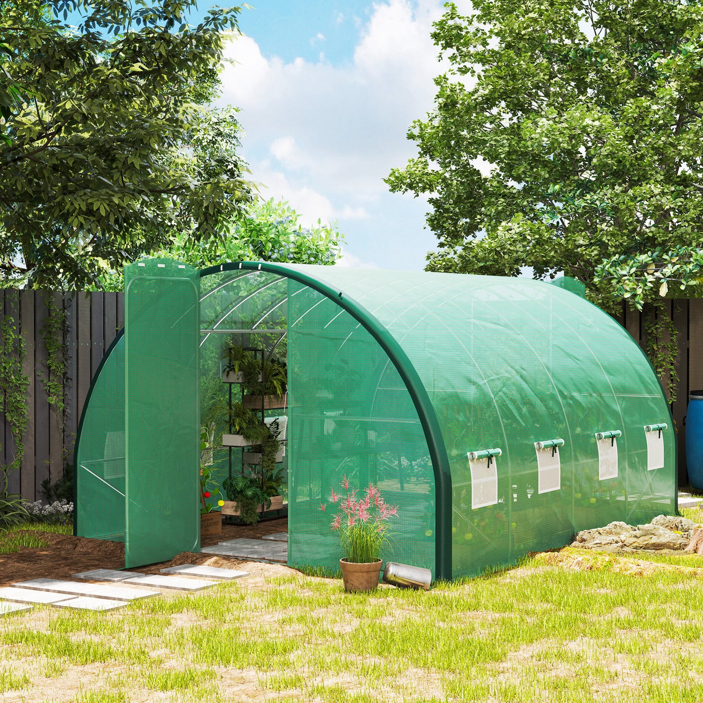 4 x 3 m Polytunnel Greenhouse, with Windows and Doors