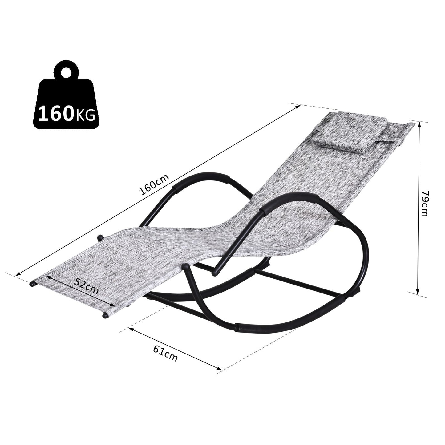 Steel Frame Zero Gravity Rocking Lounge Chair w/ Pillow