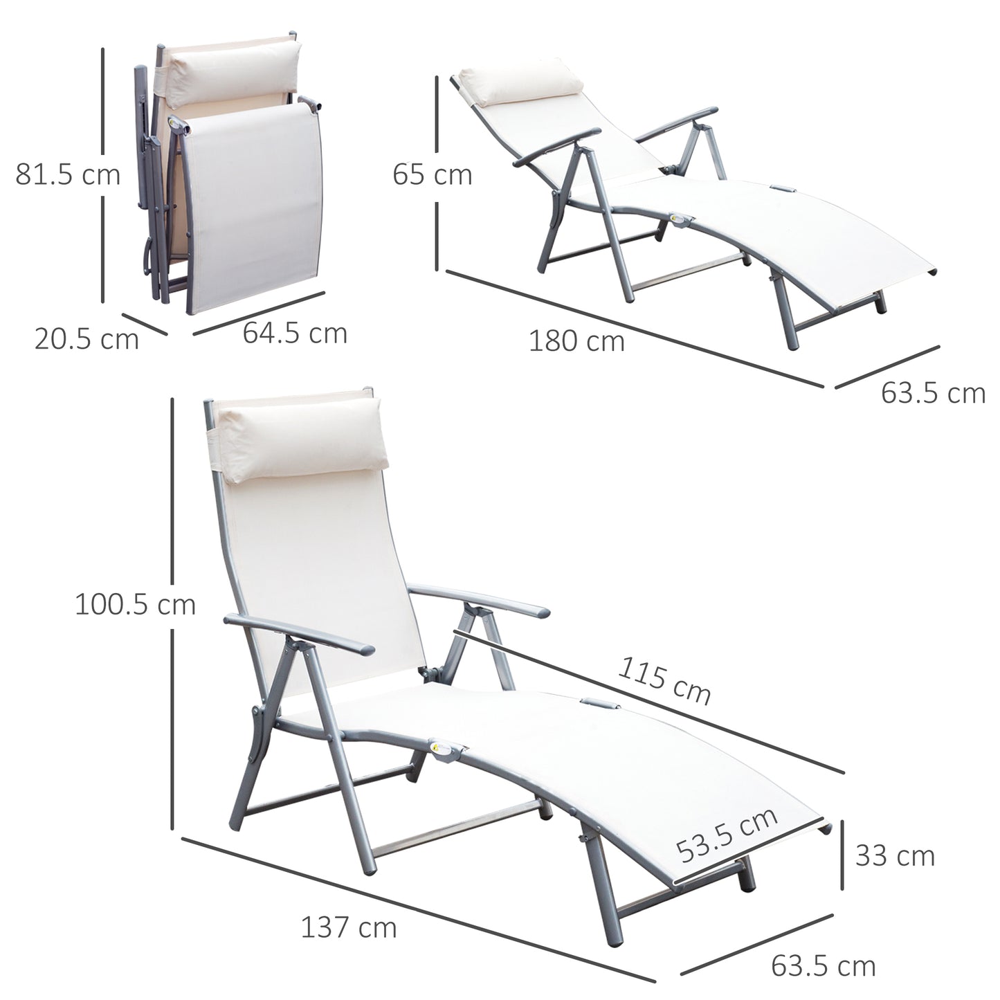 Sun Lounger Steel Frame Outdoor Folding Chaise Texteline Lounge (2)