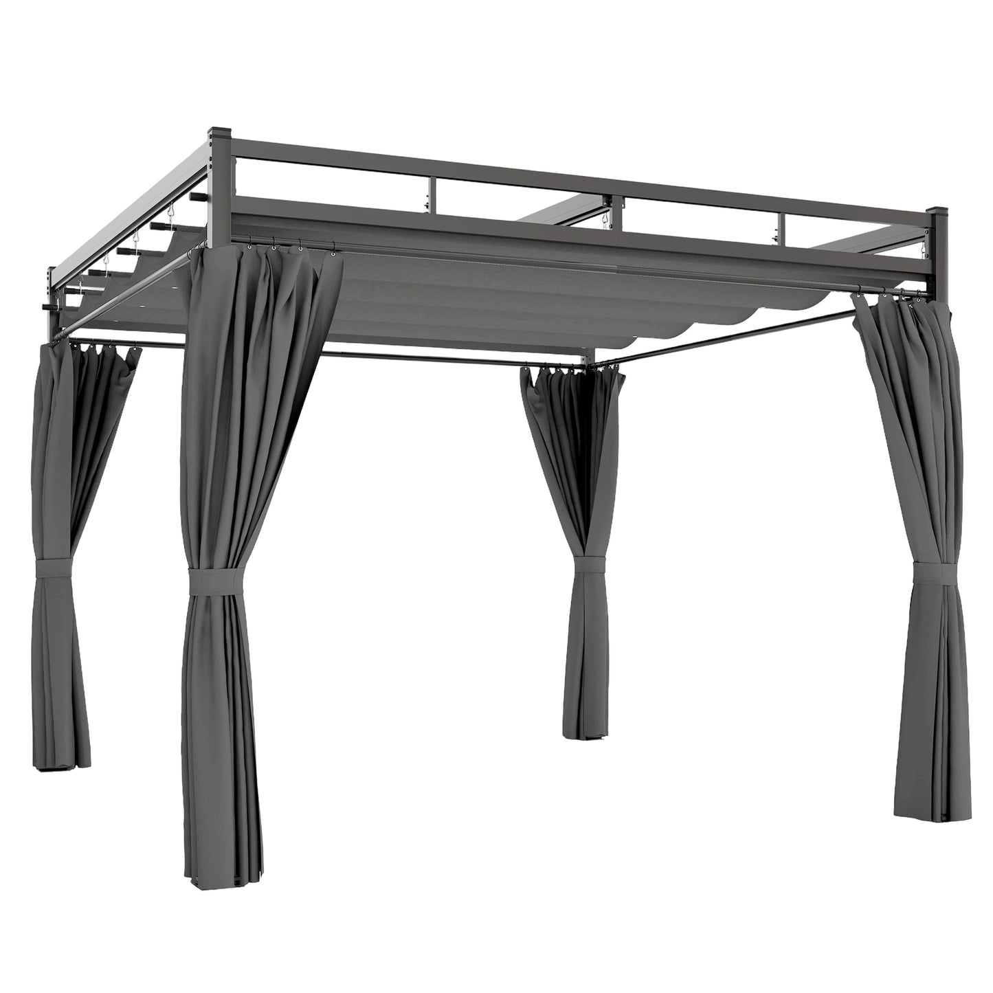 3 x 3 m Pergola with Retractable Roof Canopy and Curtains